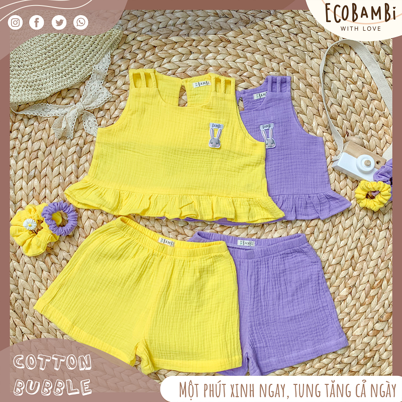 Set bé gái Baby Leaf cotton bubble