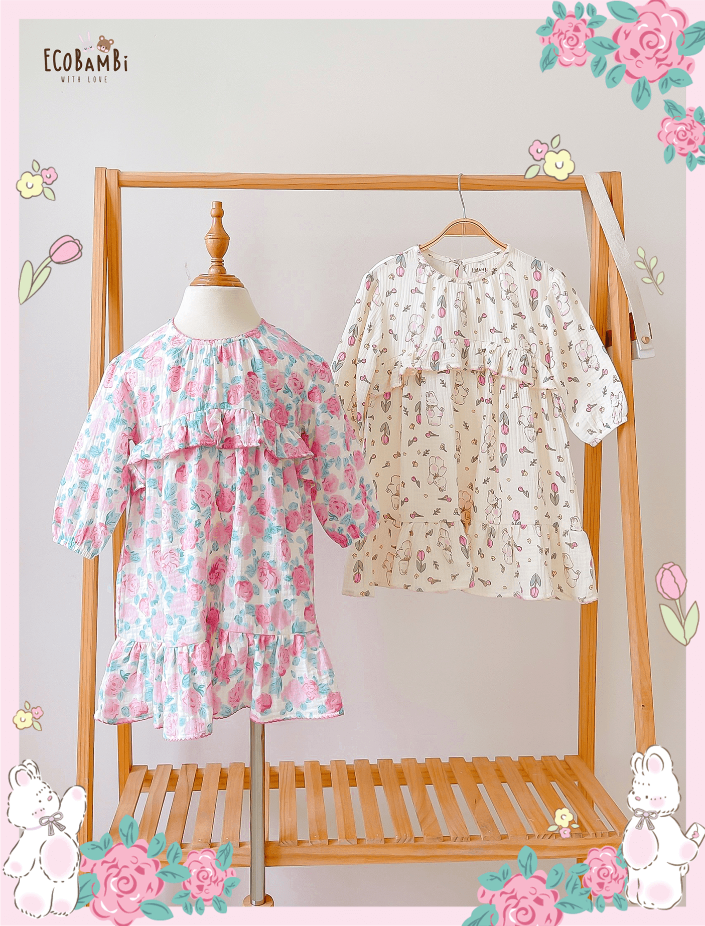 Đầm Muslin tay dài - 2 tầng bèo bé gái - BB-23DAMBG040 - 8935334001312