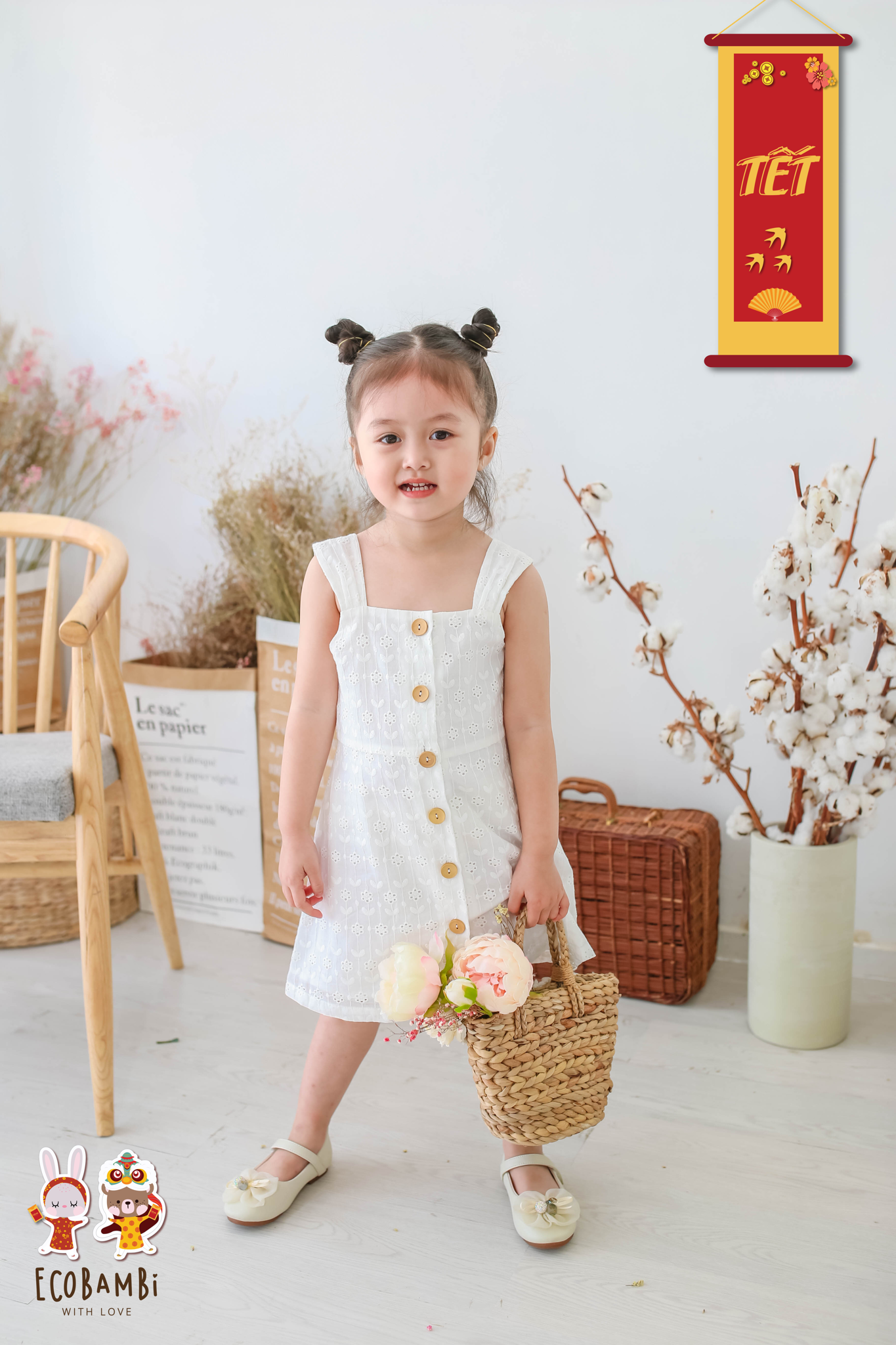 Đầm bé gái 2 dây cotton thêu