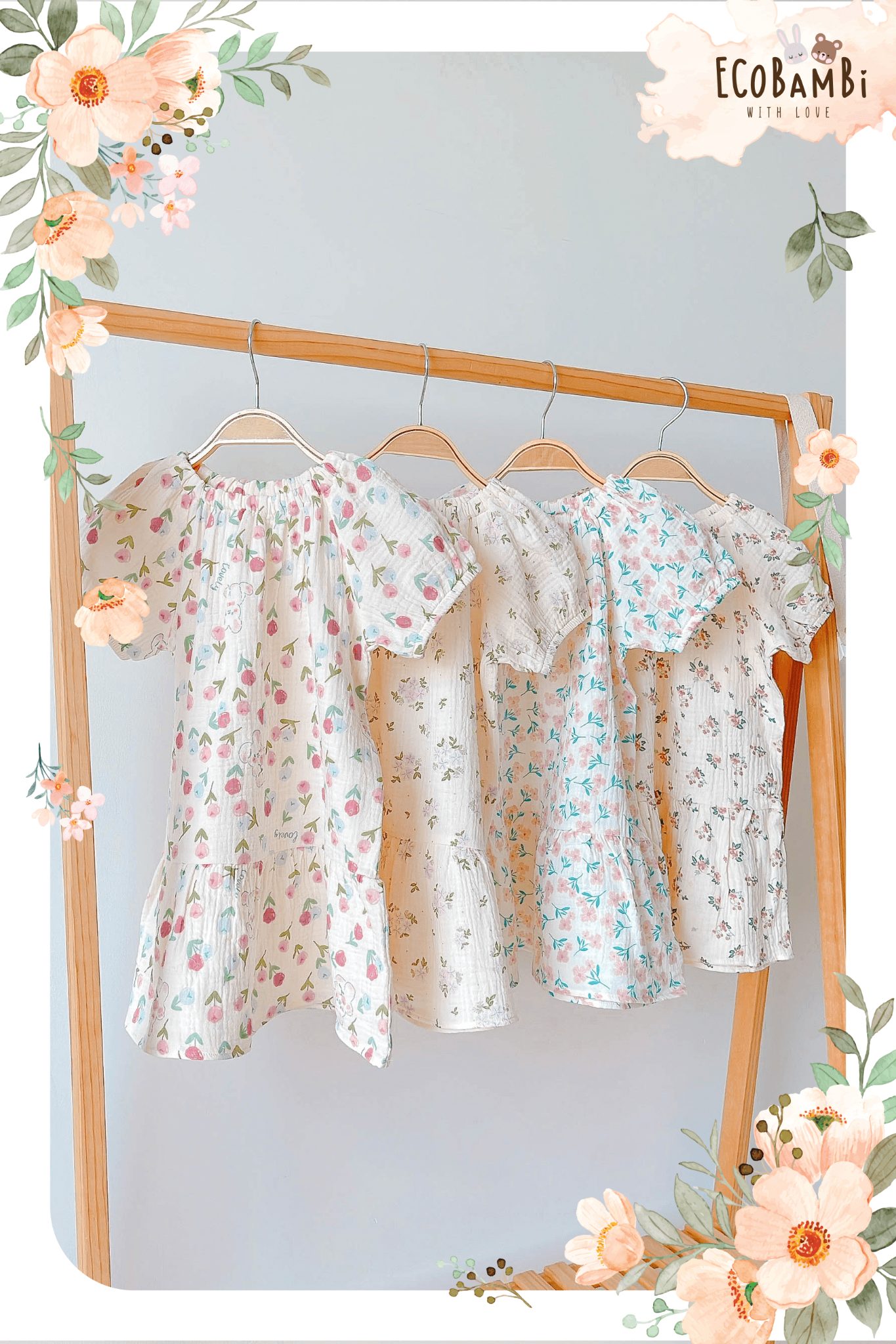 Đầm cotton muslin hoa cỏ mùa xuân dáng tay phồng - BB-23DAMBG002 - 8935334000148