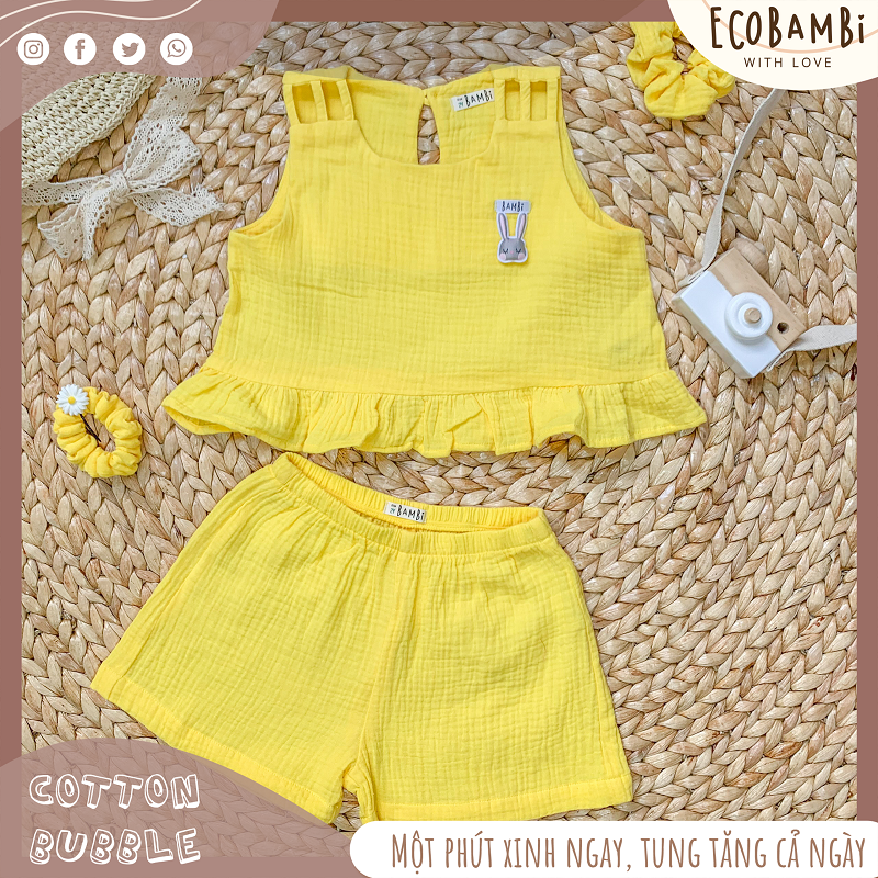 Set bé gái Baby Leaf cotton bubble
