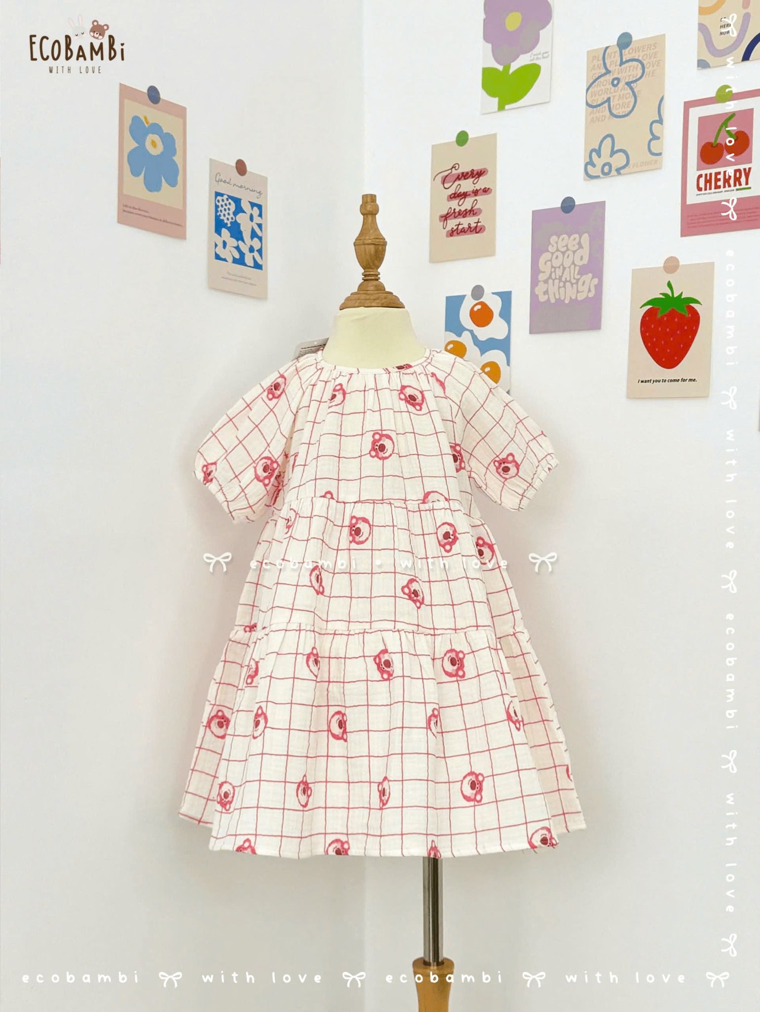 Đầm cotton muslin phối 3 tầng dáng xoè tay phồng đáng yêu cho bé gái BB-23DAMBG016 - ECOBAMBI - 8935334001046 - Restock