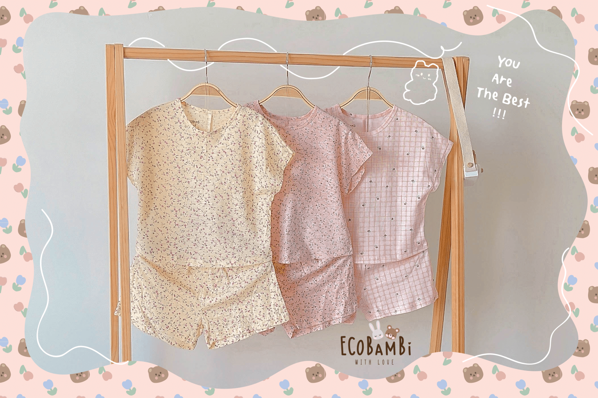 Bộ thun cotton TAY CÁNH DƠI - xẻ tà, quần short phong cách Hàn Quốc in hoa nhí dễ thương cho bé gái ECOBAMBI - BB-23BOBG003