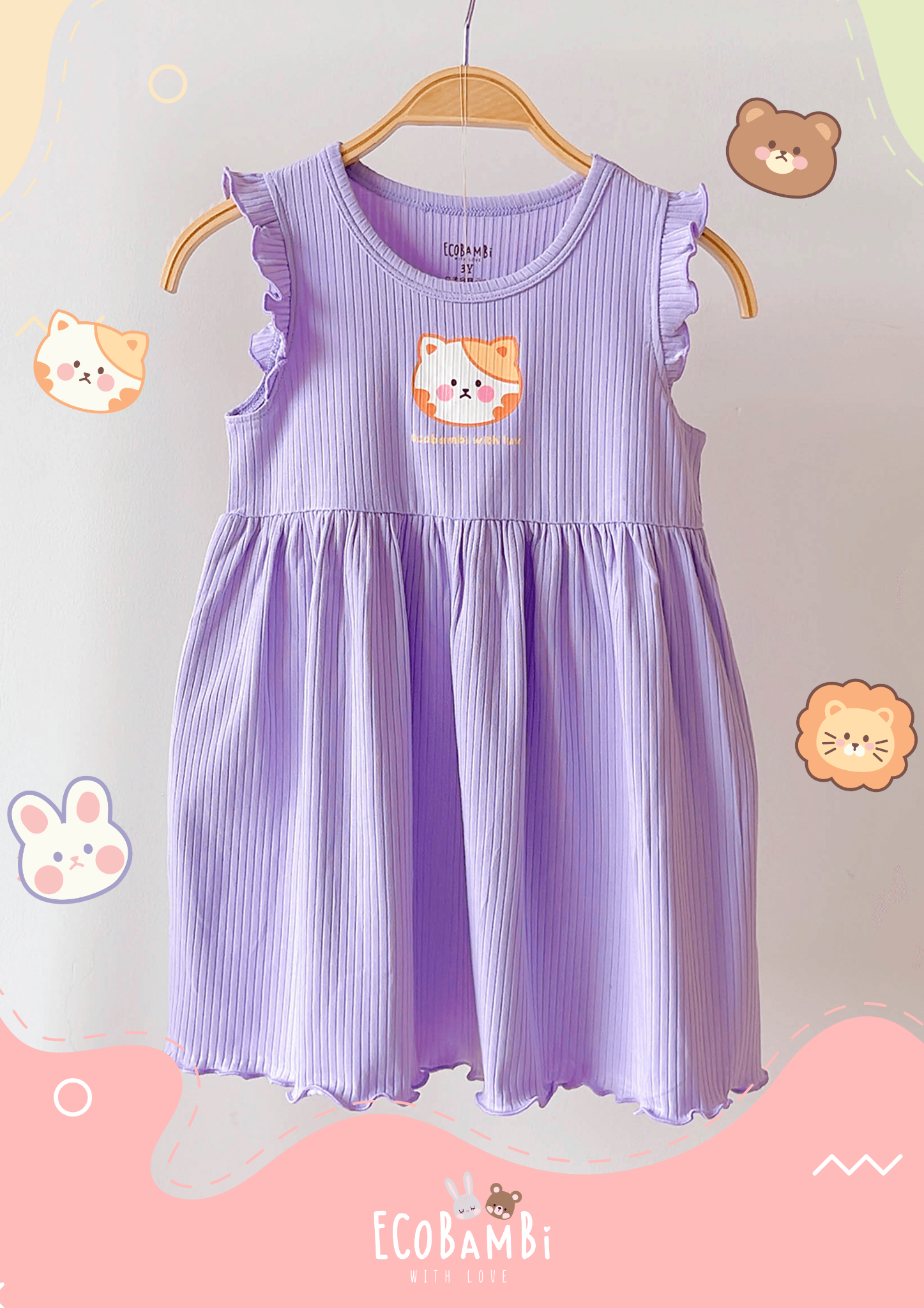 Đầm xoè cotton thun rib tay cánh tiên cho bé gái in họa tiết đáng yêu BB-23DAMBG012 - ECOBAMBI - 8935334001039