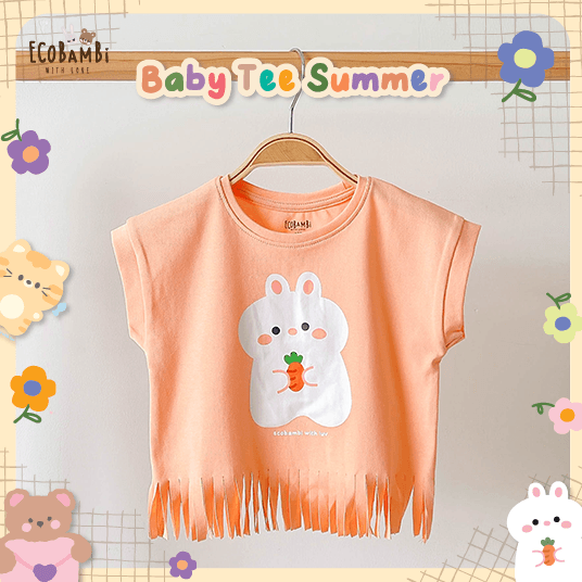 Áo thun croptop tua rua bé gái ECOBAMBI - 1008 - BB-23AOBG010
