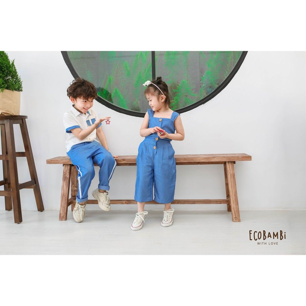Jumpsuit khoét eo bé gái Cotton Linen