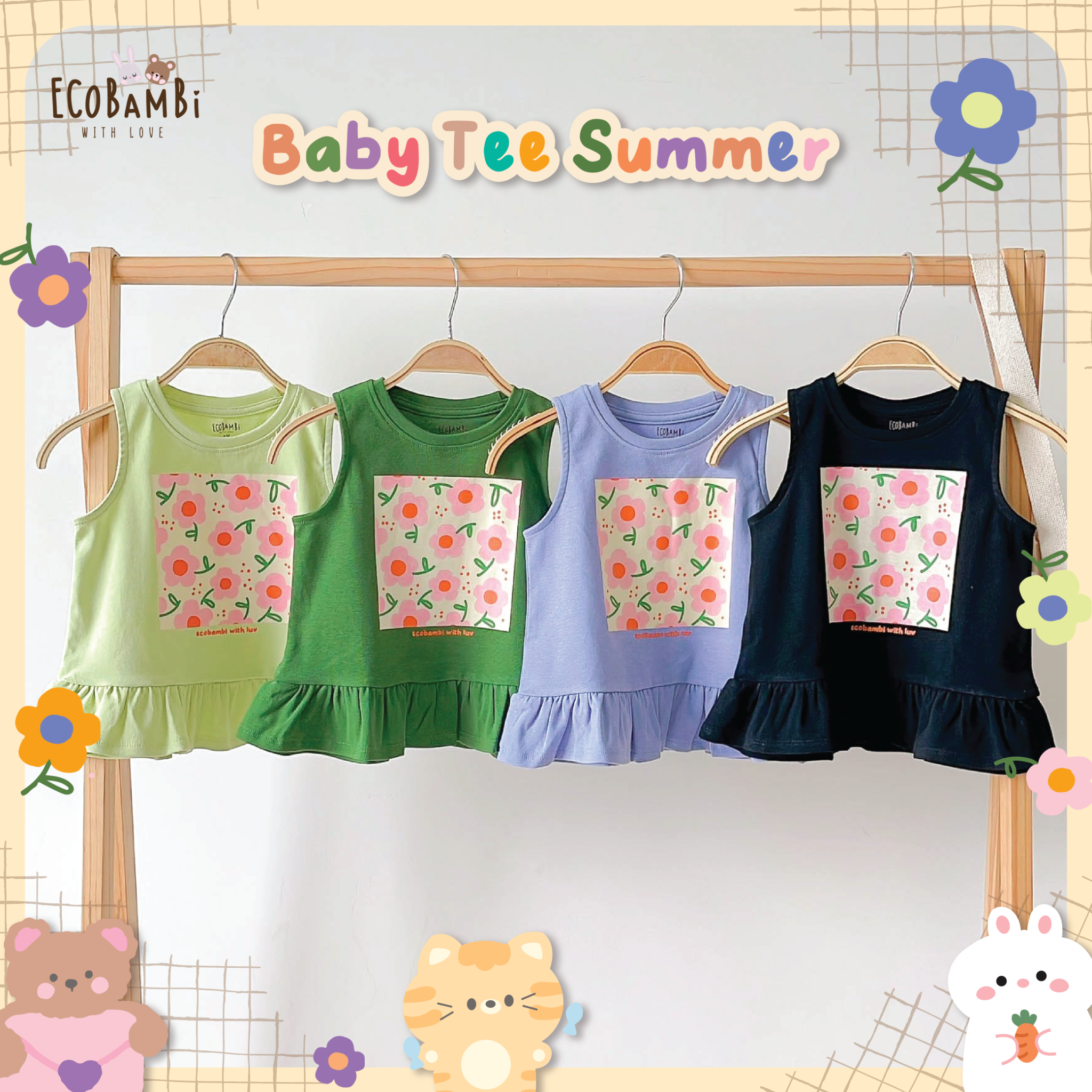Áo thun croptop sát nách - bèo lai bé gái ECOBAMBI - BB-23AOBG008 - 8935334000995