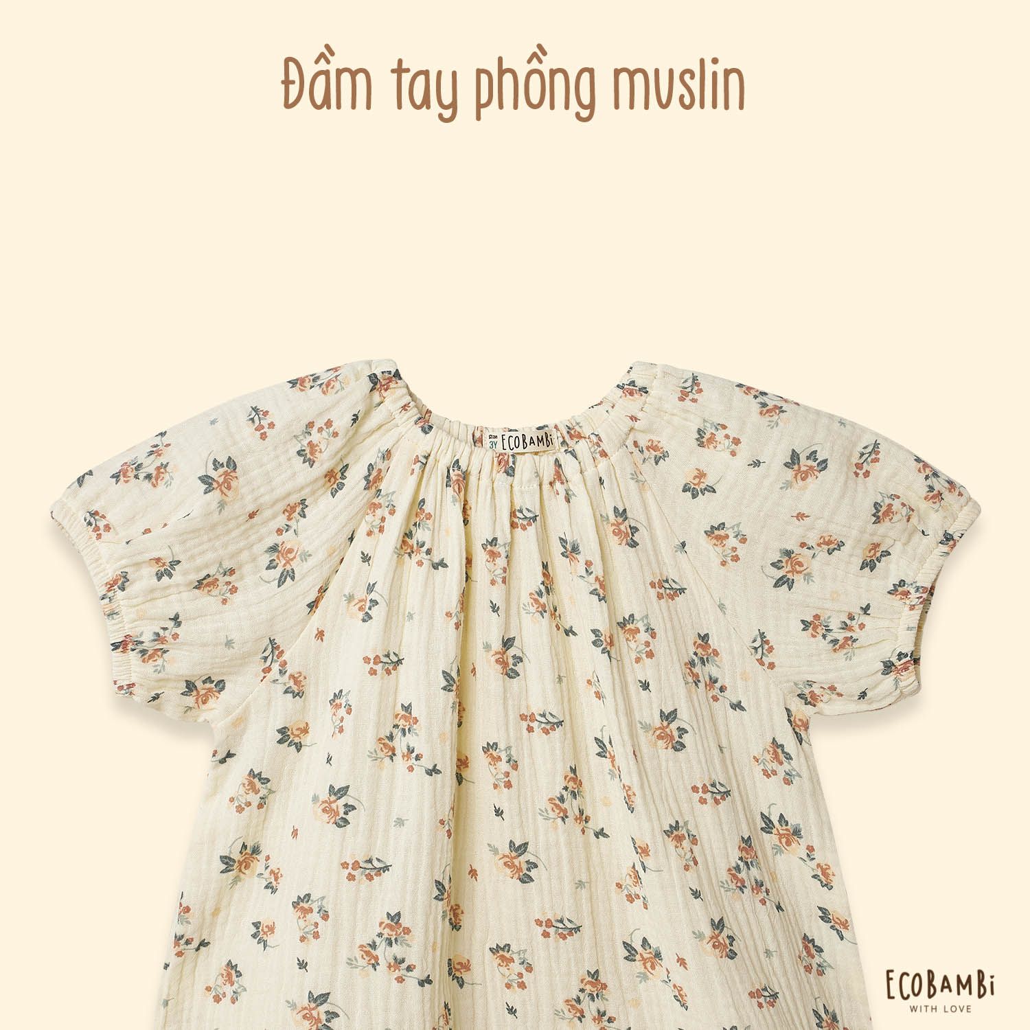 Đầm cotton muslin hoa cỏ mùa xuân dáng tay phồng