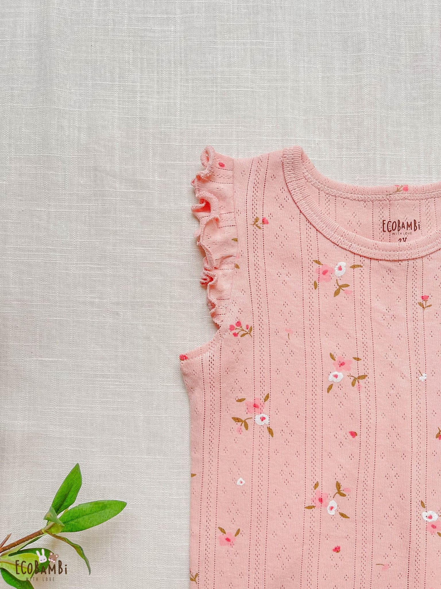 Bộ bé gái TAY CÁNH TIÊN thun thông hơi cotton Hàn Quốc, kiểu dệt jacquard in hoạ tiết dễ thương - 8935334000391