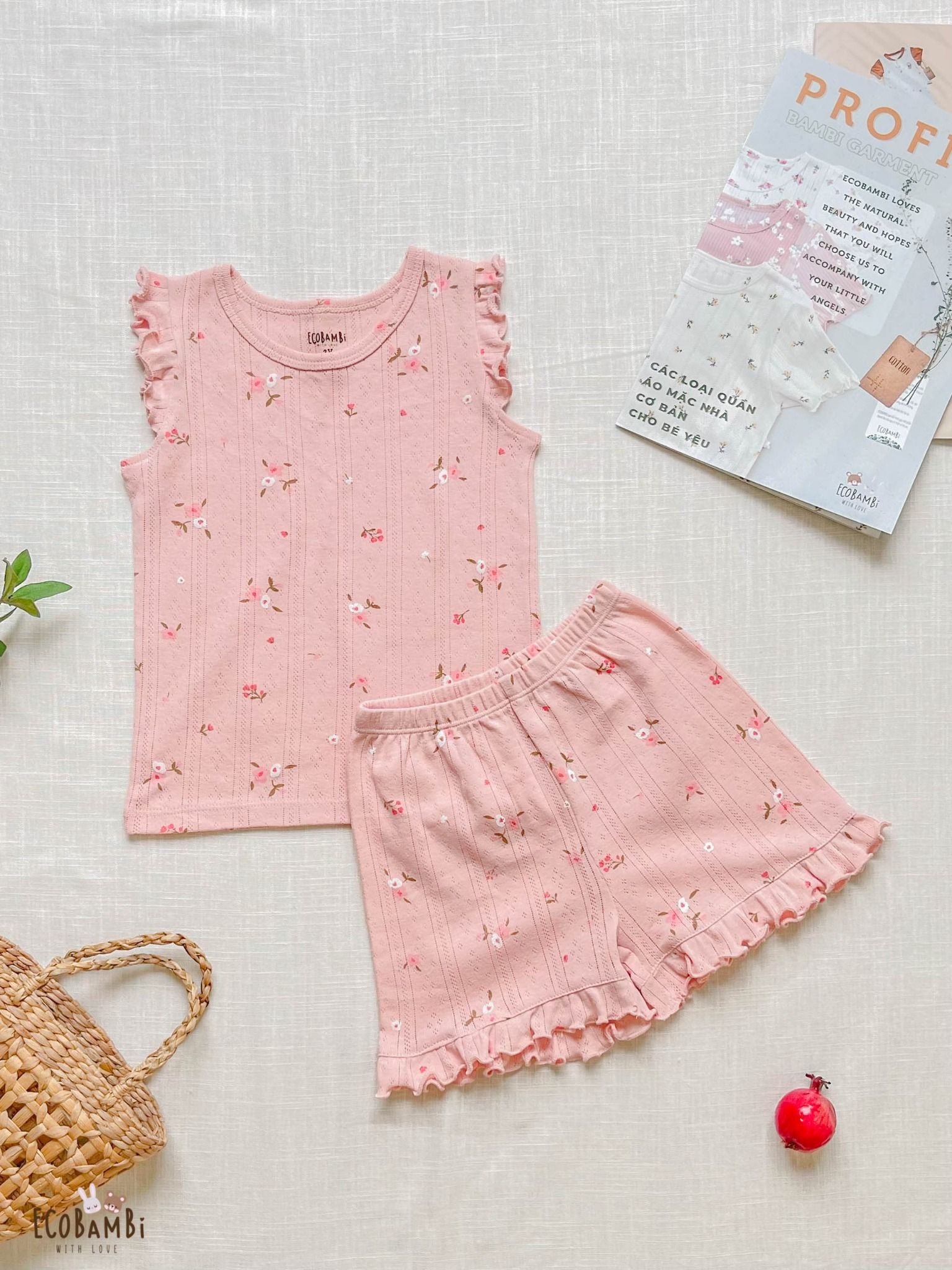 Bộ bé gái TAY CÁNH TIÊN thun thông hơi cotton Hàn Quốc, kiểu dệt jacquard in hoạ tiết dễ thương - 8935334000391
