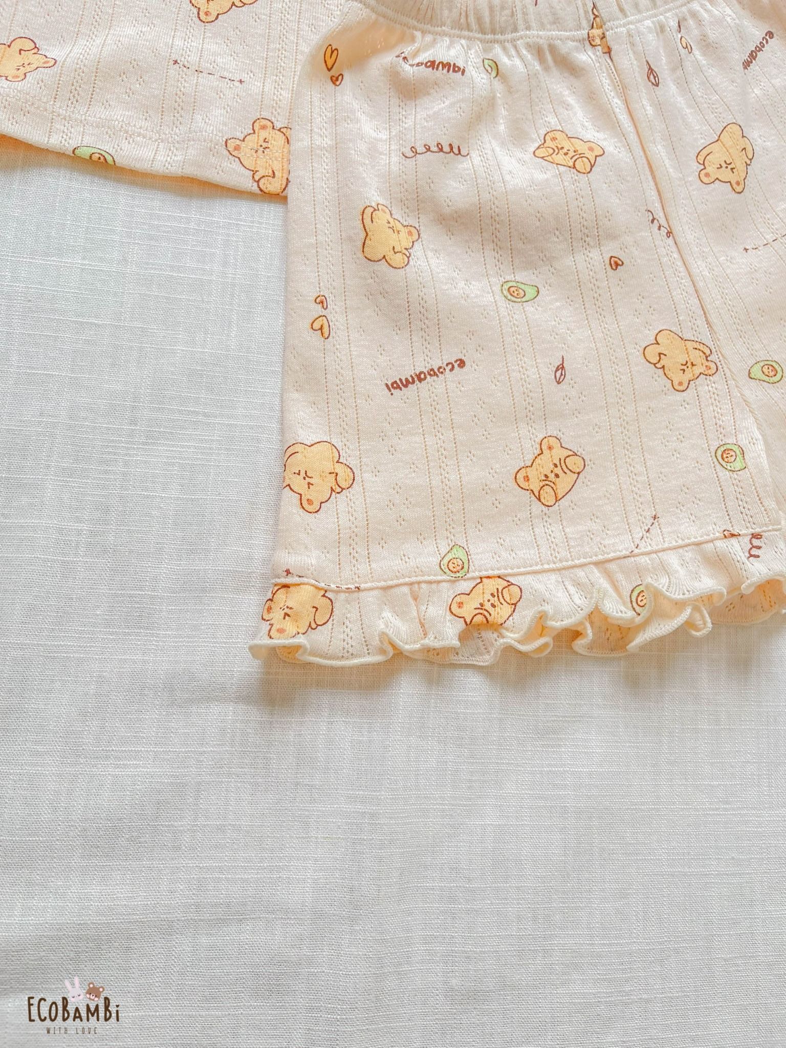 Bộ bé gái TAY CÁNH TIÊN thun thông hơi cotton Hàn Quốc, kiểu dệt jacquard in hoạ tiết dễ thương - 8935334000391