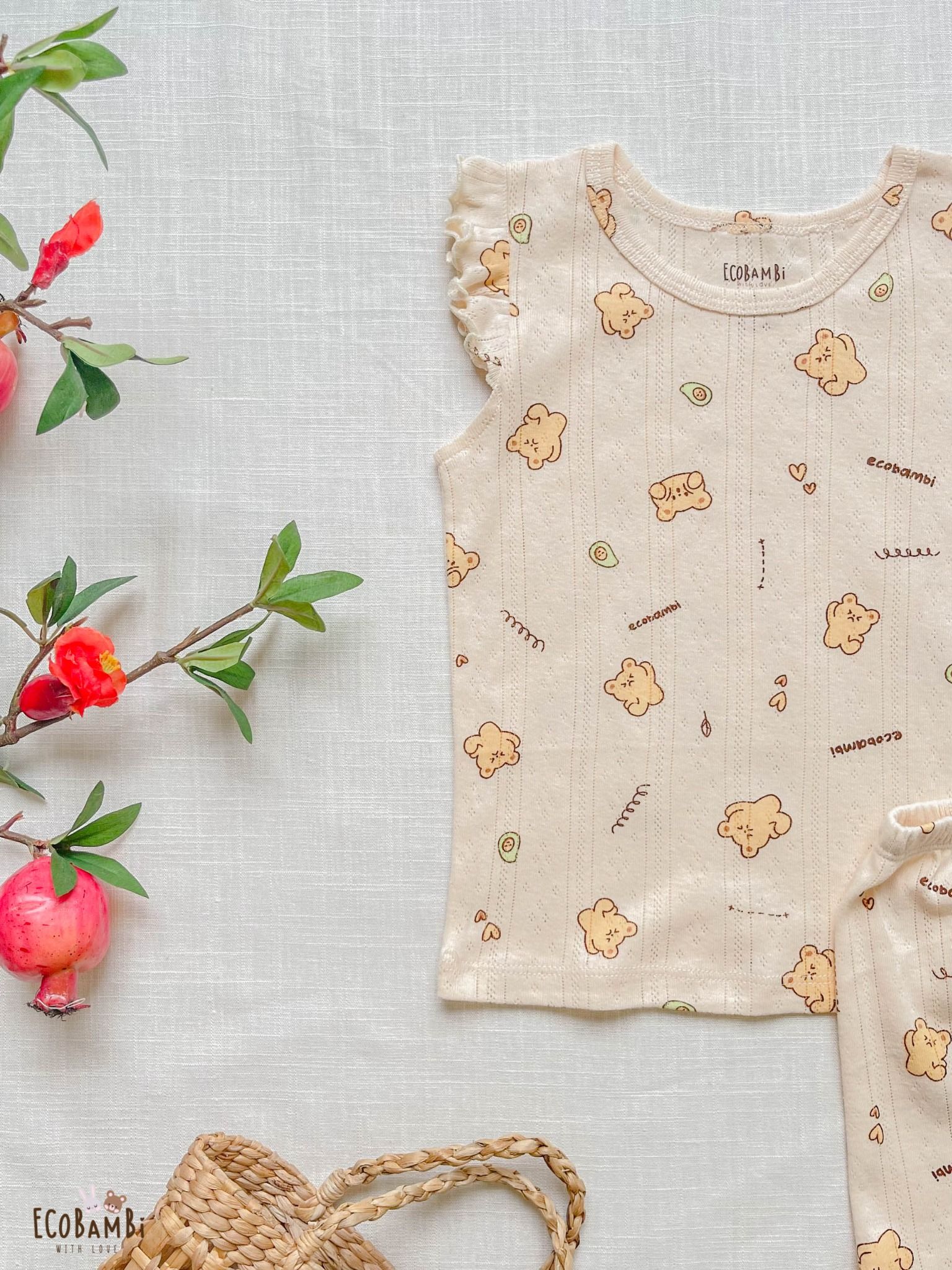 Bộ bé gái TAY CÁNH TIÊN thun thông hơi cotton Hàn Quốc, kiểu dệt jacquard in hoạ tiết dễ thương - 8935334000391
