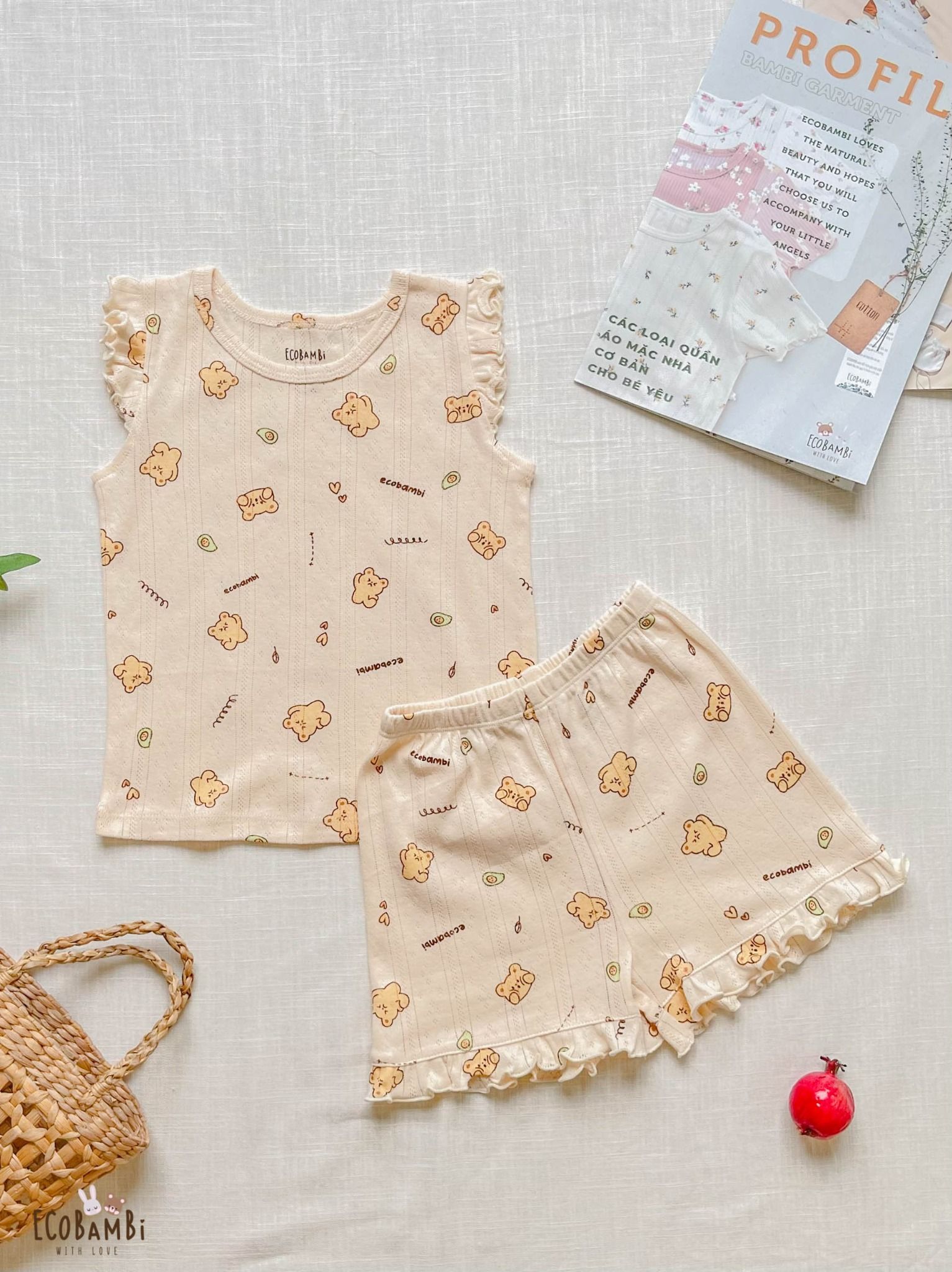 Bộ bé gái TAY CÁNH TIÊN thun thông hơi cotton Hàn Quốc, kiểu dệt jacquard in hoạ tiết dễ thương - 8935334000391
