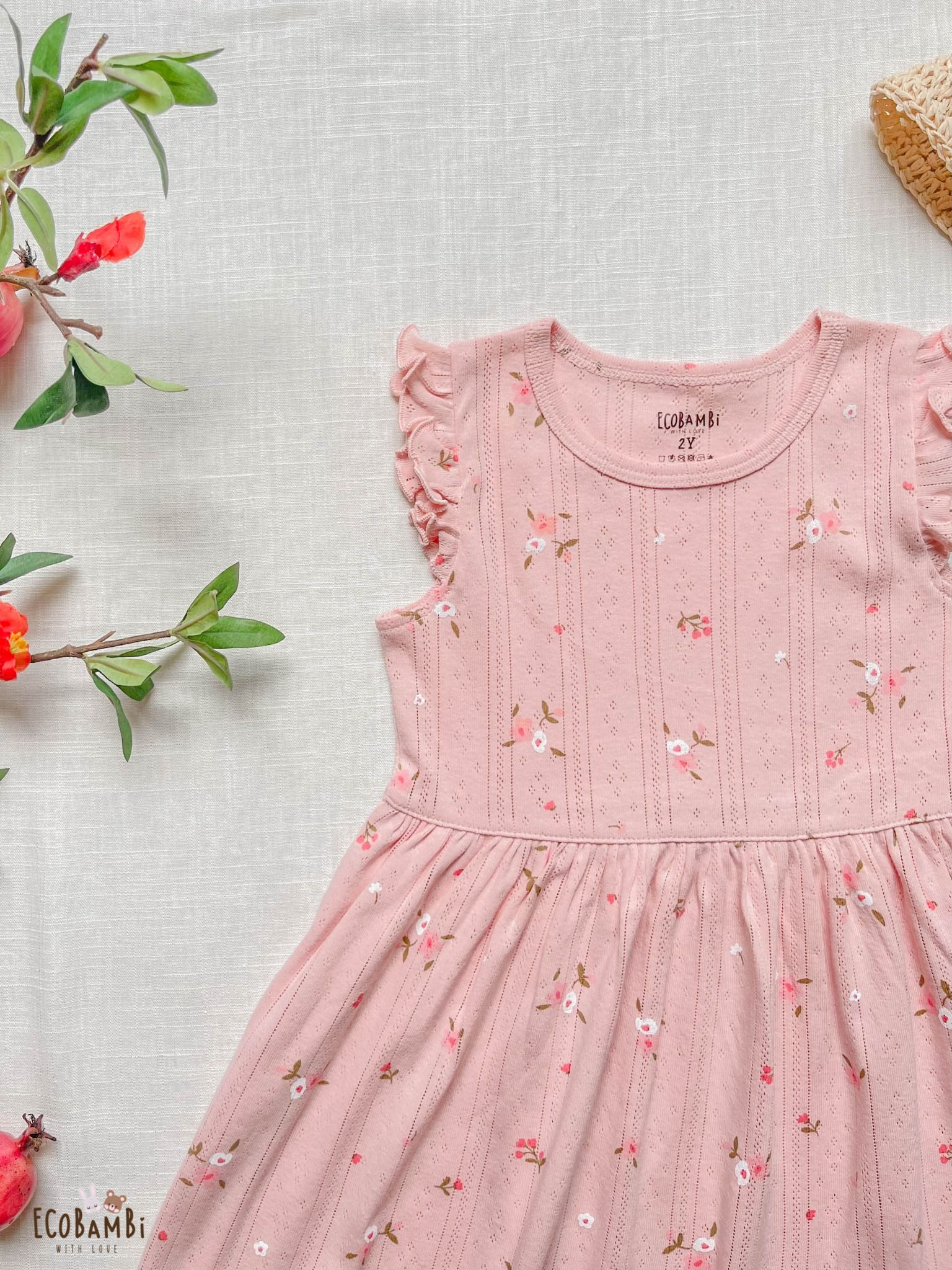 Đầm xoè Tay Cánh Tiên đáng yêu, kiểu dệt jacquard, chất liệu thun thông hơi cotton 100% in hoa tiết siêu dễ thương - Ecobambi