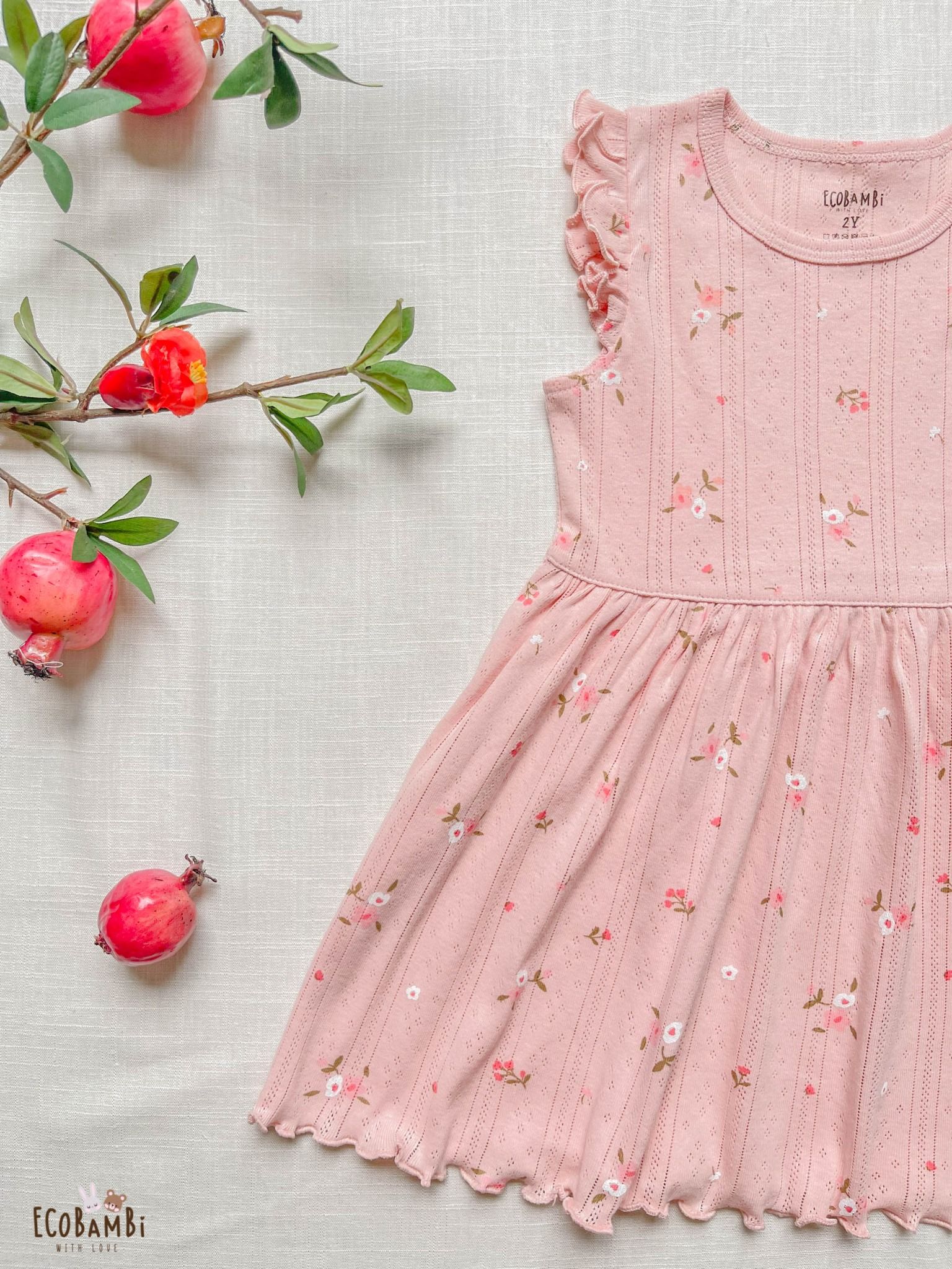 Đầm xoè Tay Cánh Tiên đáng yêu, kiểu dệt jacquard, chất liệu thun thông hơi cotton 100% in hoa tiết siêu dễ thương - Ecobambi