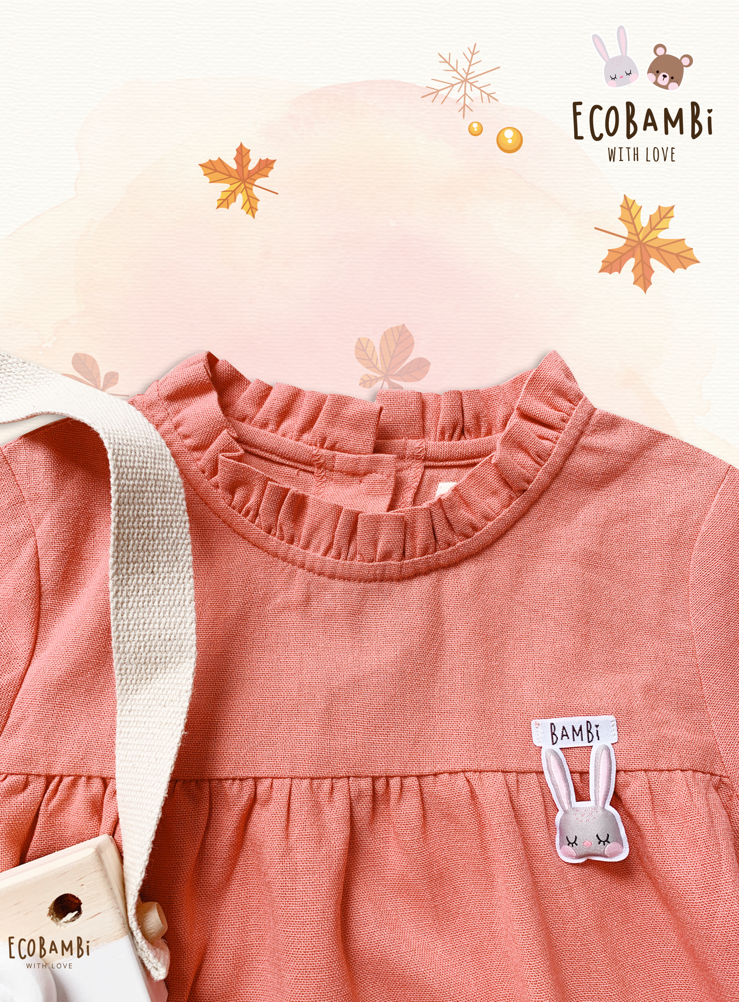 Đầm linen cổ bèo tay lửng bé gái