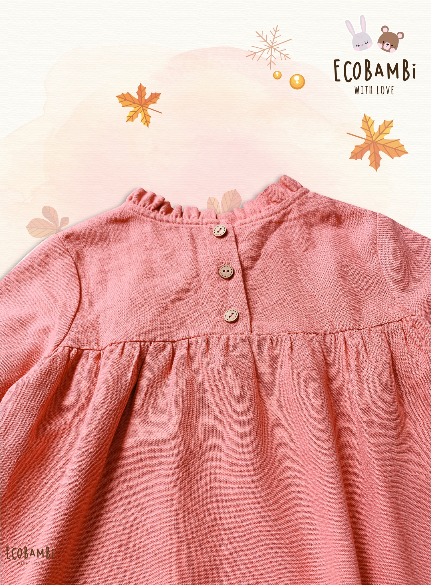 Đầm linen cổ bèo tay lửng bé gái