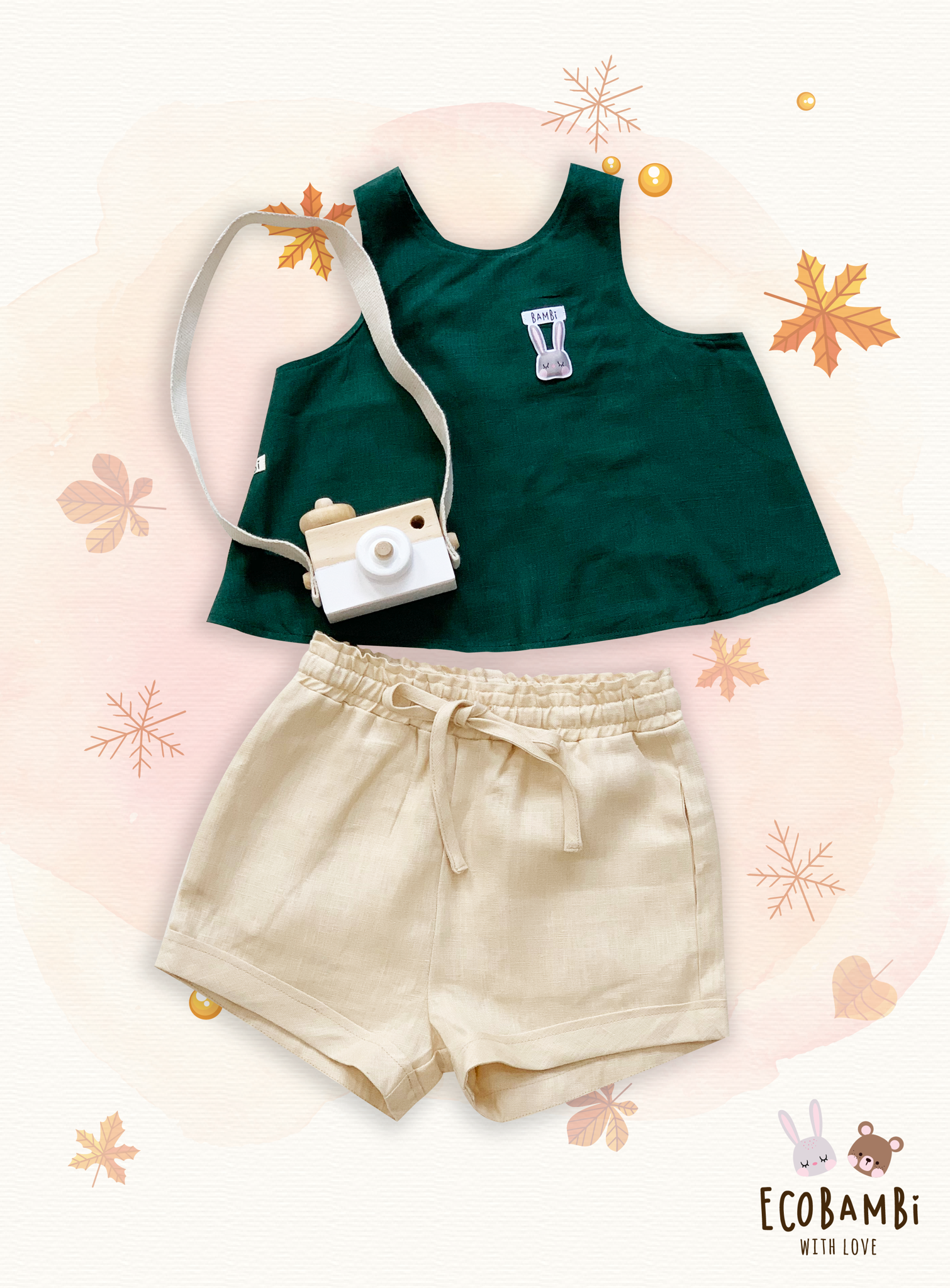 Áo linen đắp chéo lưng bé gái