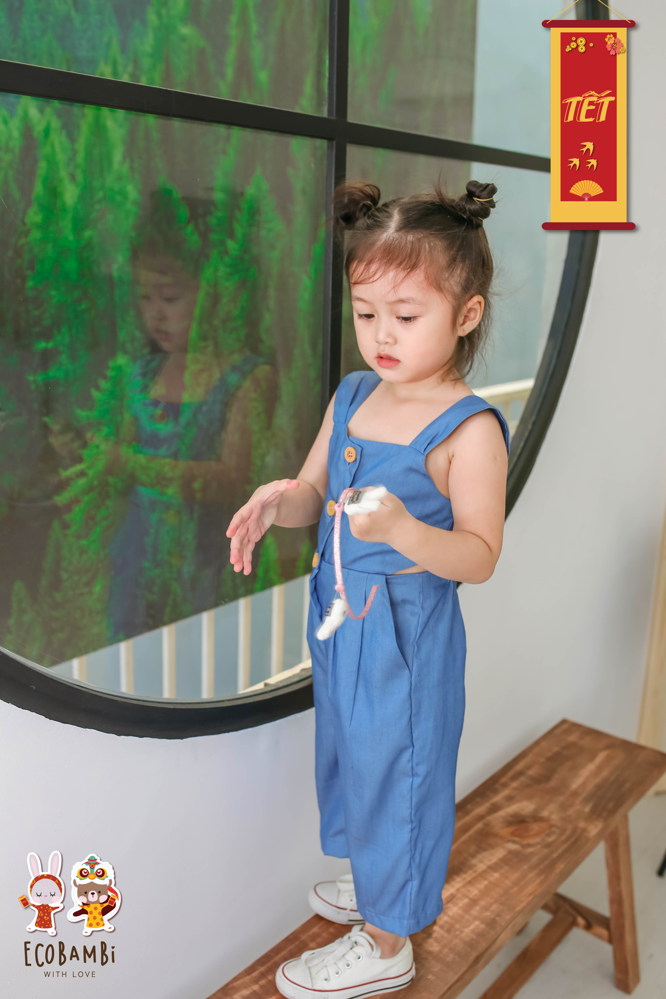 Jumpsuit bé gái tencel denim