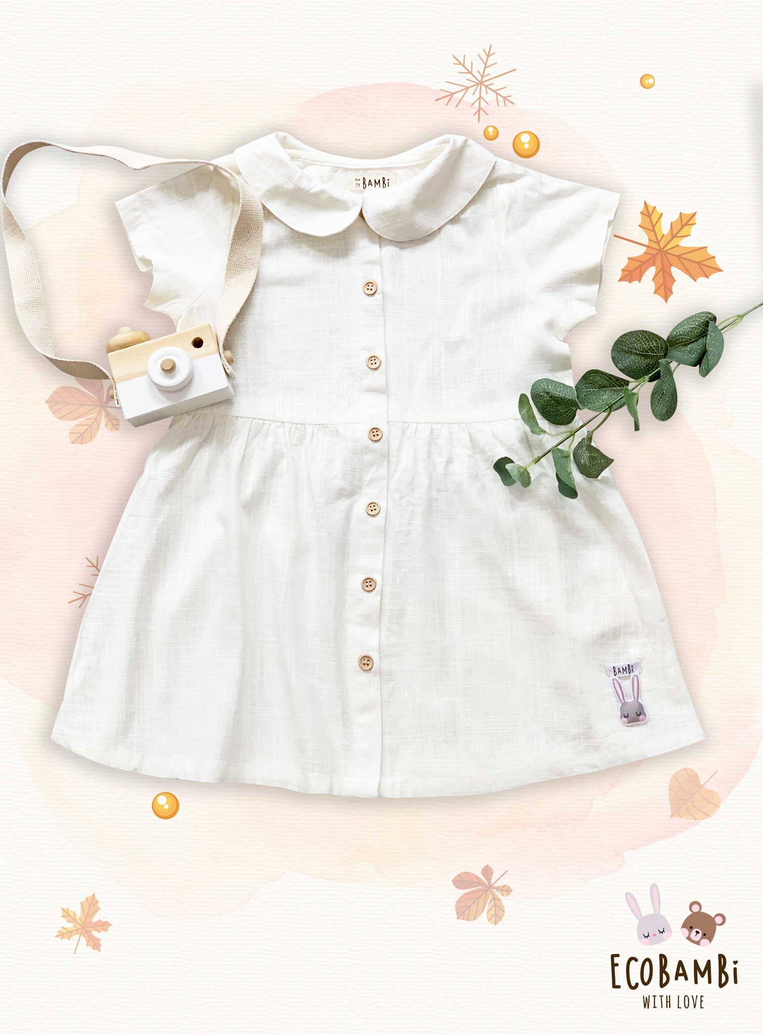 Đầm linen cổ lá sen bé gái