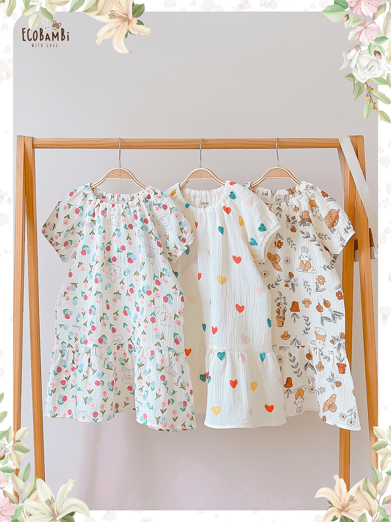 Đầm cotton muslin hoa cỏ mùa xuân dáng tay phồng - BB-23DAMBG002 - 8935334000148