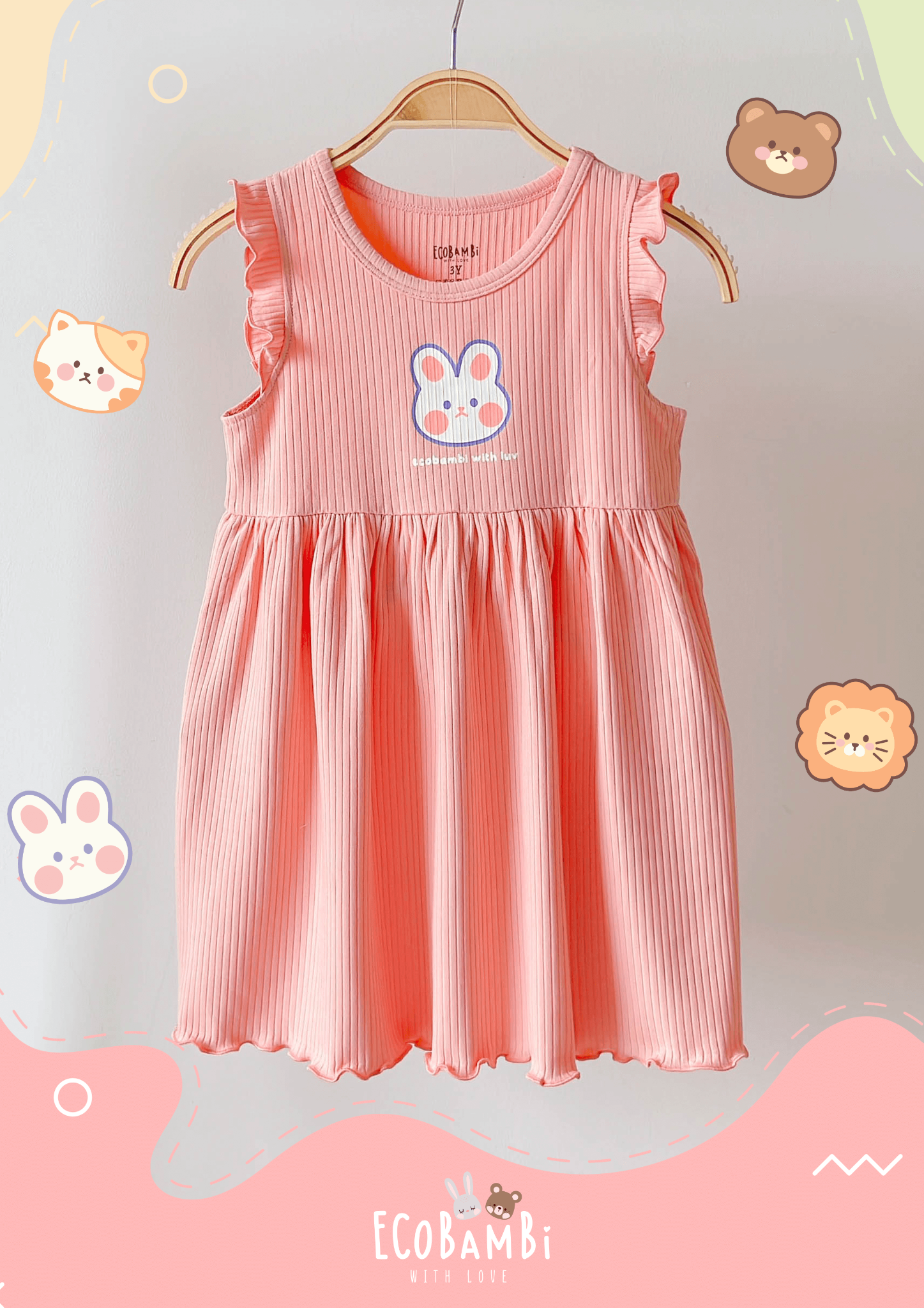 Đầm xoè cotton thun rib tay cánh tiên cho bé gái in họa tiết đáng yêu BB-23DAMBG012 - ECOBAMBI - 8935334001039