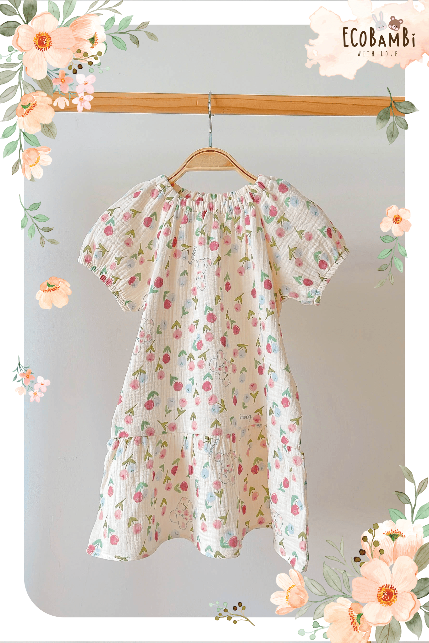 Đầm cotton muslin hoa cỏ mùa xuân dáng tay phồng - BB-23DAMBG002 - 8935334000148