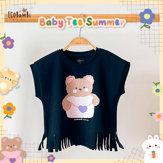 Áo thun croptop tua rua bé gái ECOBAMBI - 1008 - BB-23AOBG010