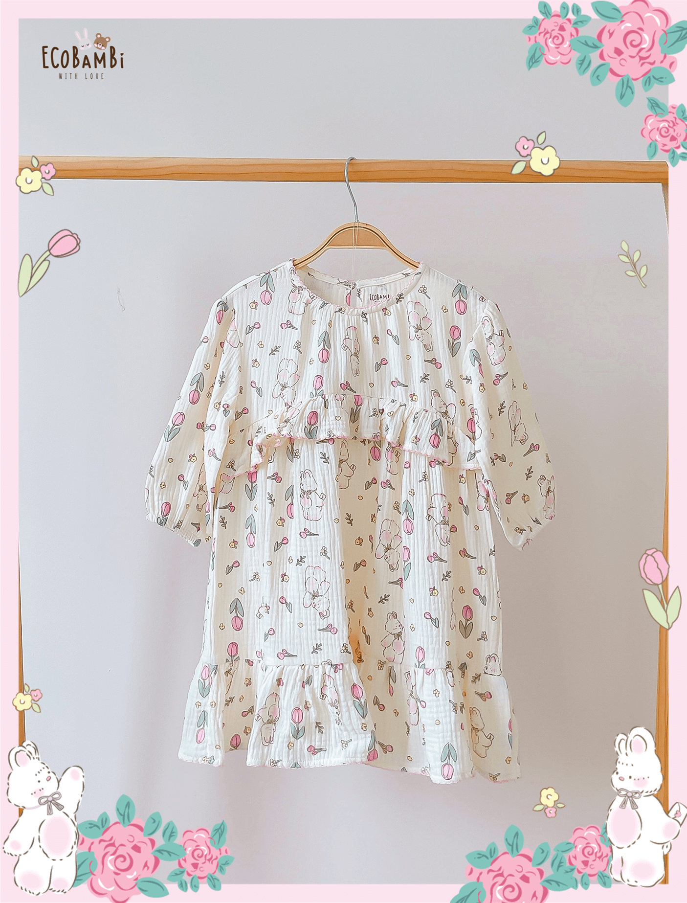 Đầm Muslin tay dài - 2 tầng bèo bé gái - BB-23DAMBG040 - 8935334001312