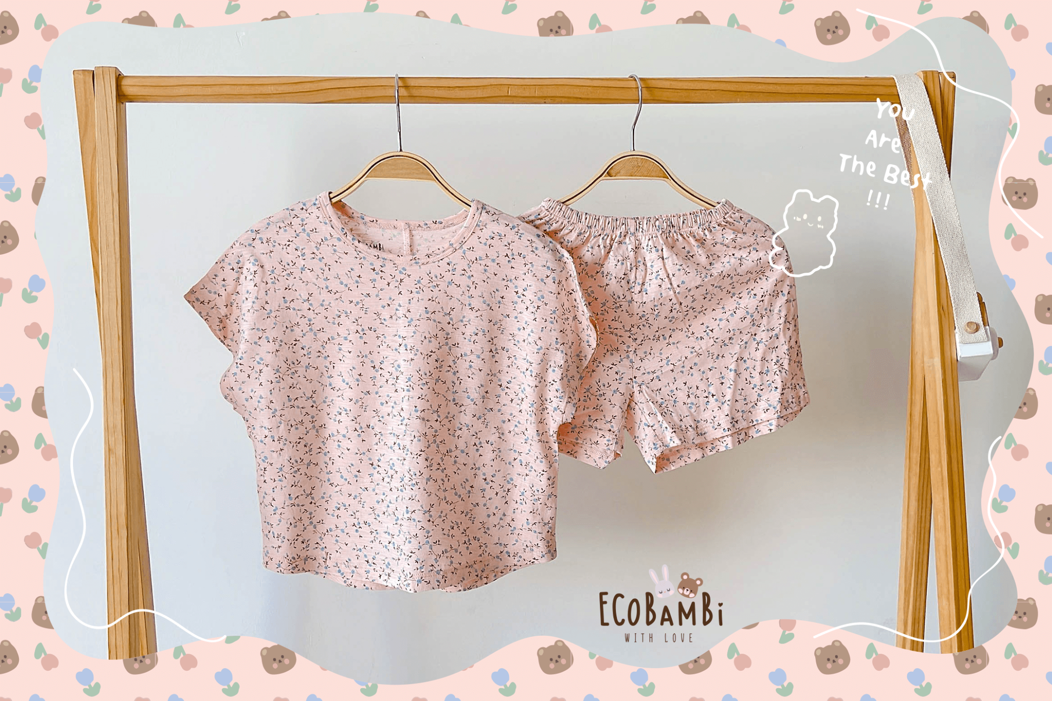 Bộ thun cotton TAY CÁNH DƠI - xẻ tà, quần short phong cách Hàn Quốc in hoa nhí dễ thương cho bé gái ECOBAMBI - BB-23BOBG003