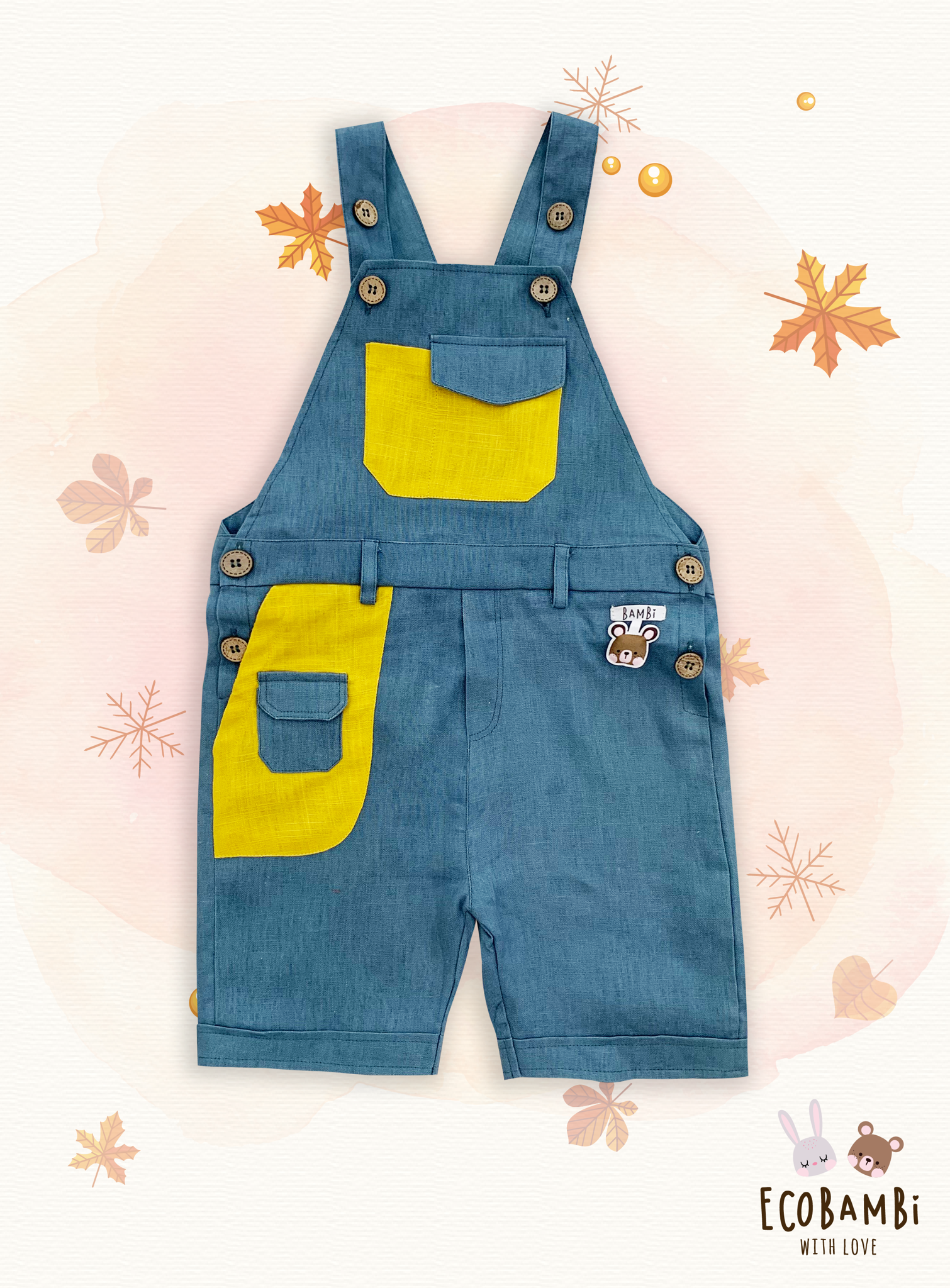 Jumpsuit linen quần lửng phối màu bé trai