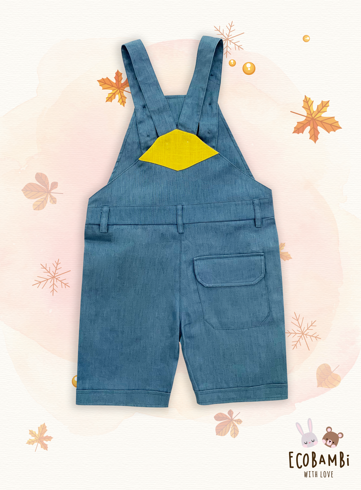 Jumpsuit linen quần lửng phối màu bé trai