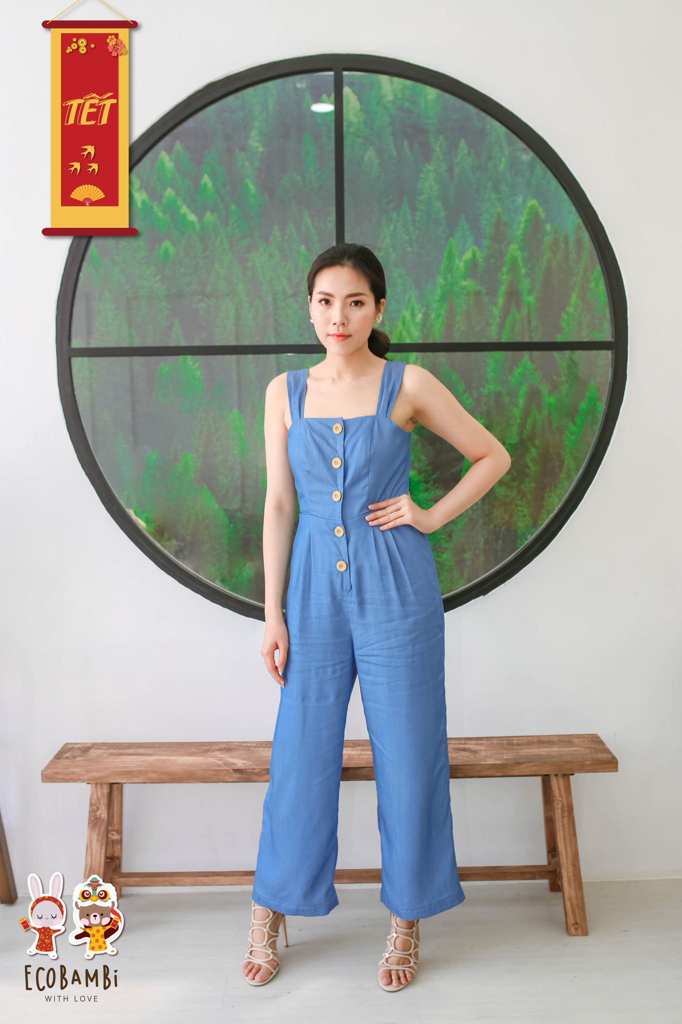 Jumpsuit dáng dài nữ tencel denim