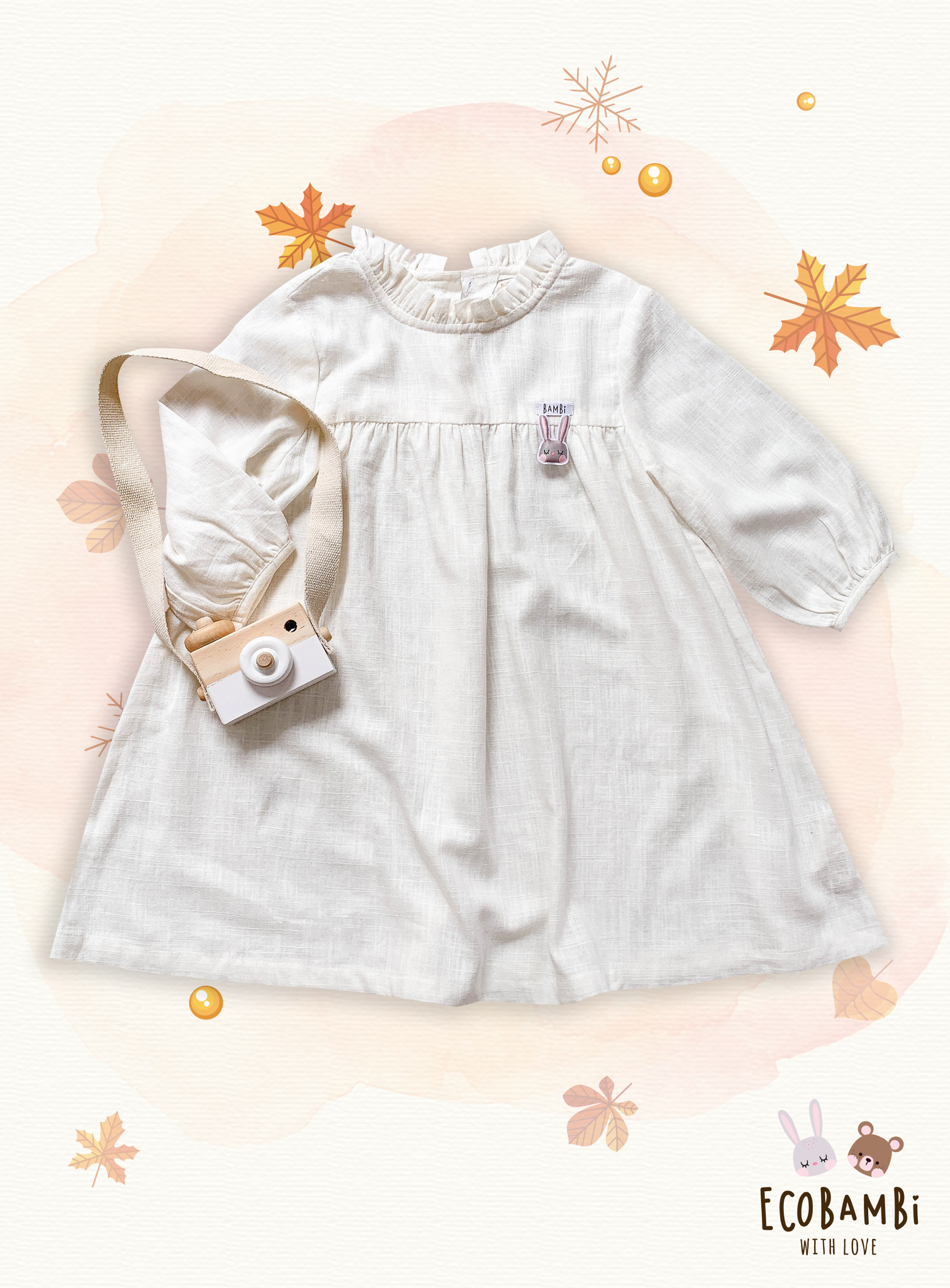 Đầm linen cổ bèo tay lửng bé gái