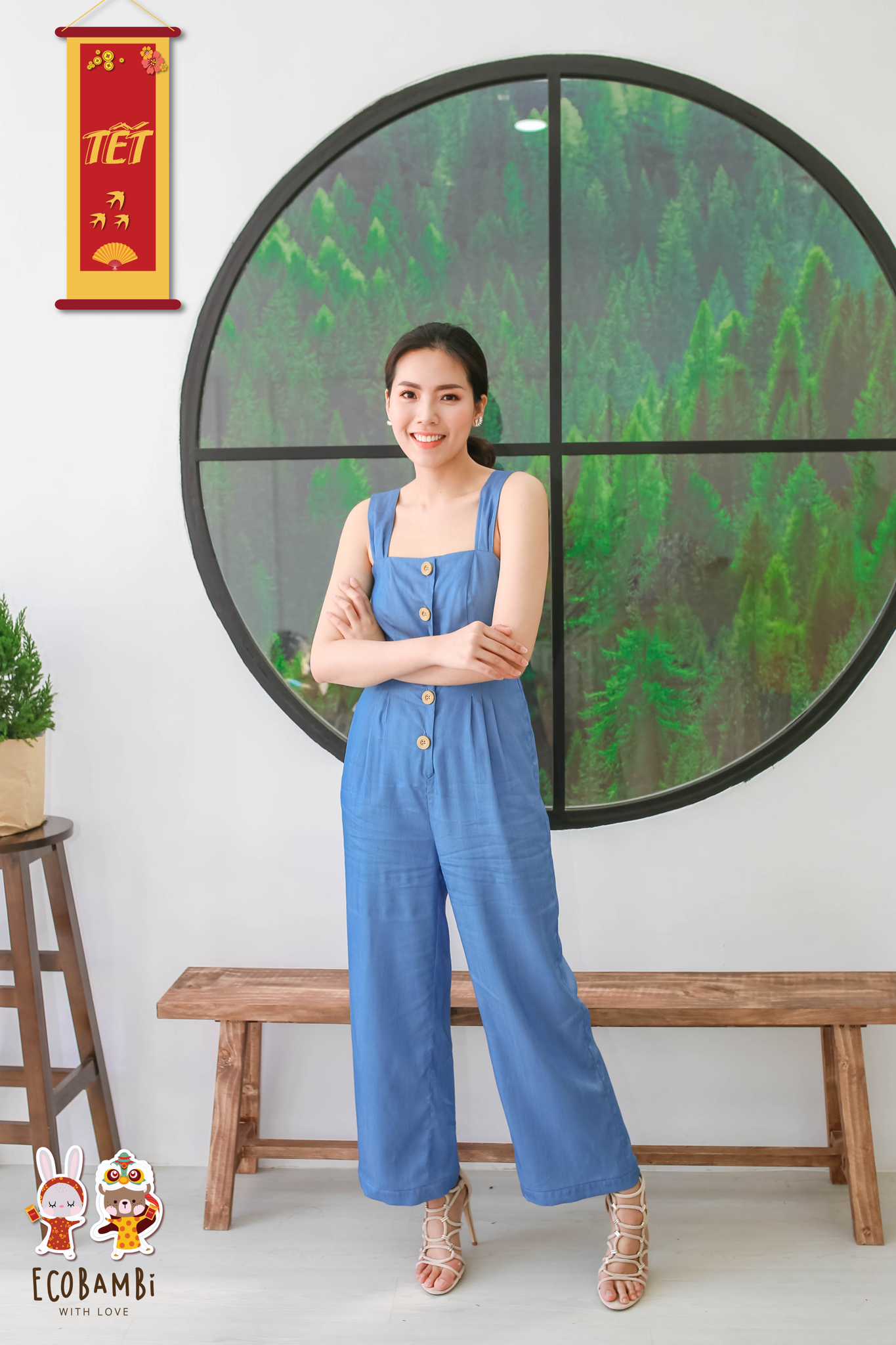 Jumpsuit dáng dài nữ tencel denim