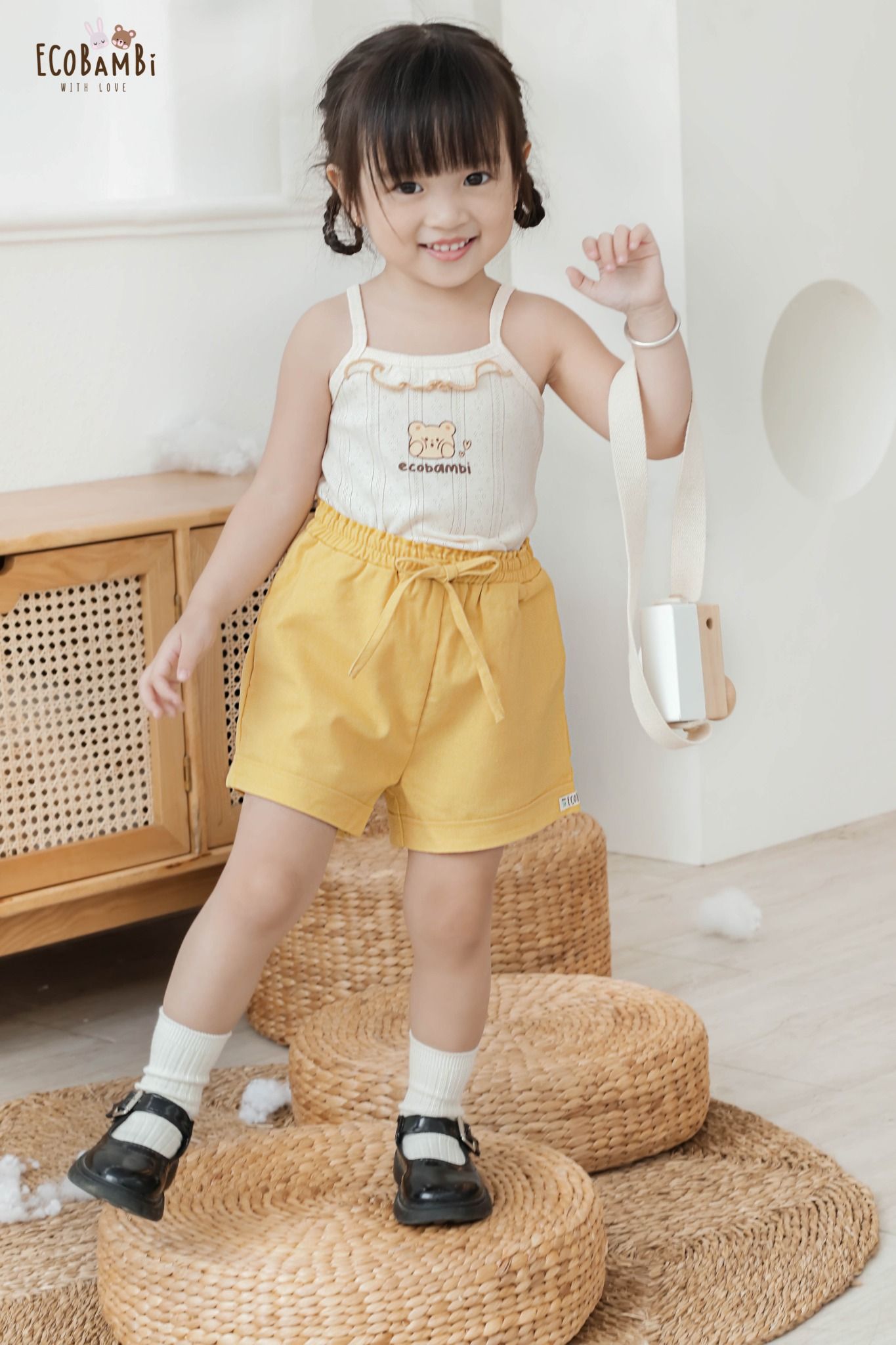 Bộ thun thông hơi 2 dây QUẦN NGẮN phong cách Hàn Quốc kiểu dệt jacquard in hoạ tiết Ecobambi