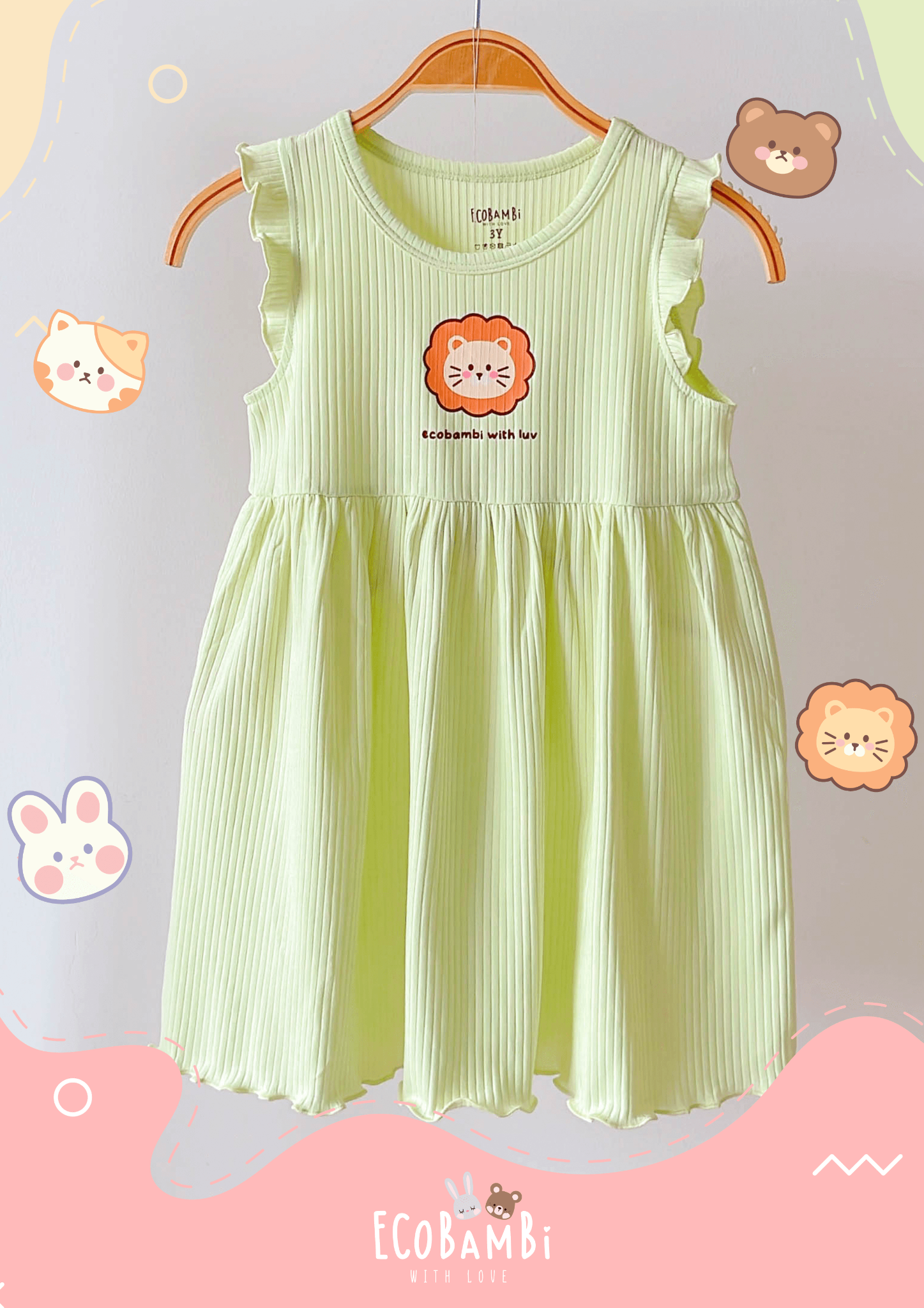 Đầm xoè cotton thun rib tay cánh tiên cho bé gái in họa tiết đáng yêu BB-23DAMBG012 - ECOBAMBI - 8935334001039
