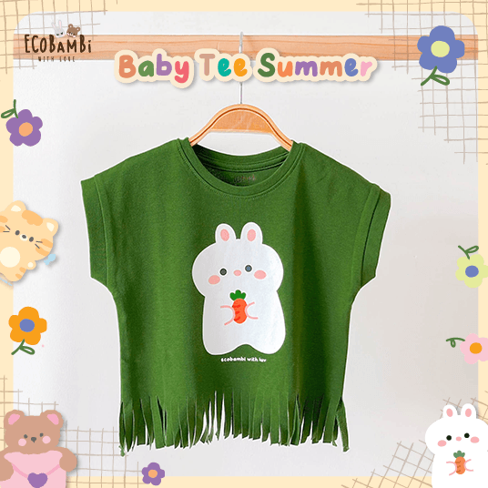Áo thun croptop tua rua bé gái ECOBAMBI - 1008 - BB-23AOBG010