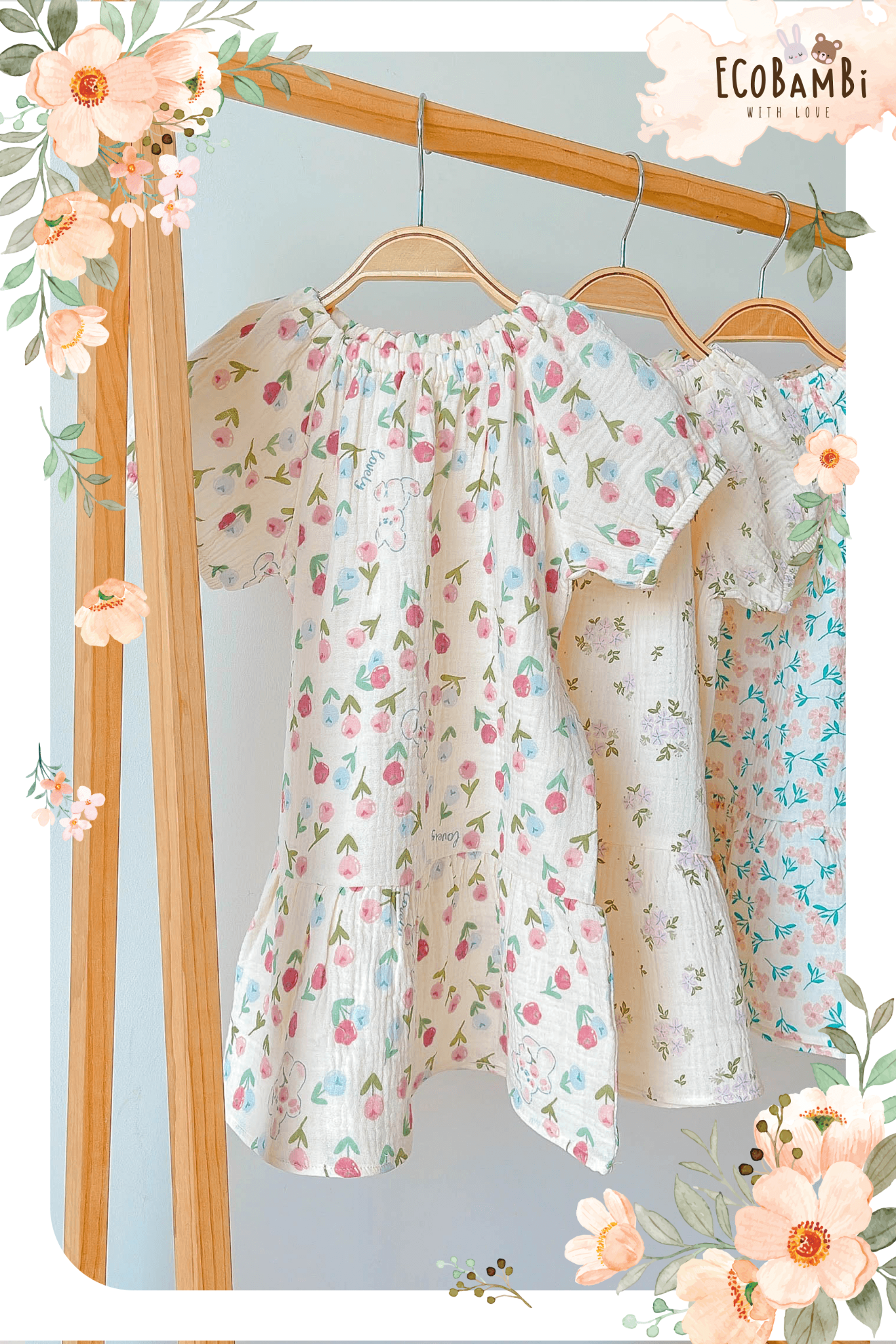 Đầm cotton muslin hoa cỏ mùa xuân dáng tay phồng - BB-23DAMBG002 - 8935334000148