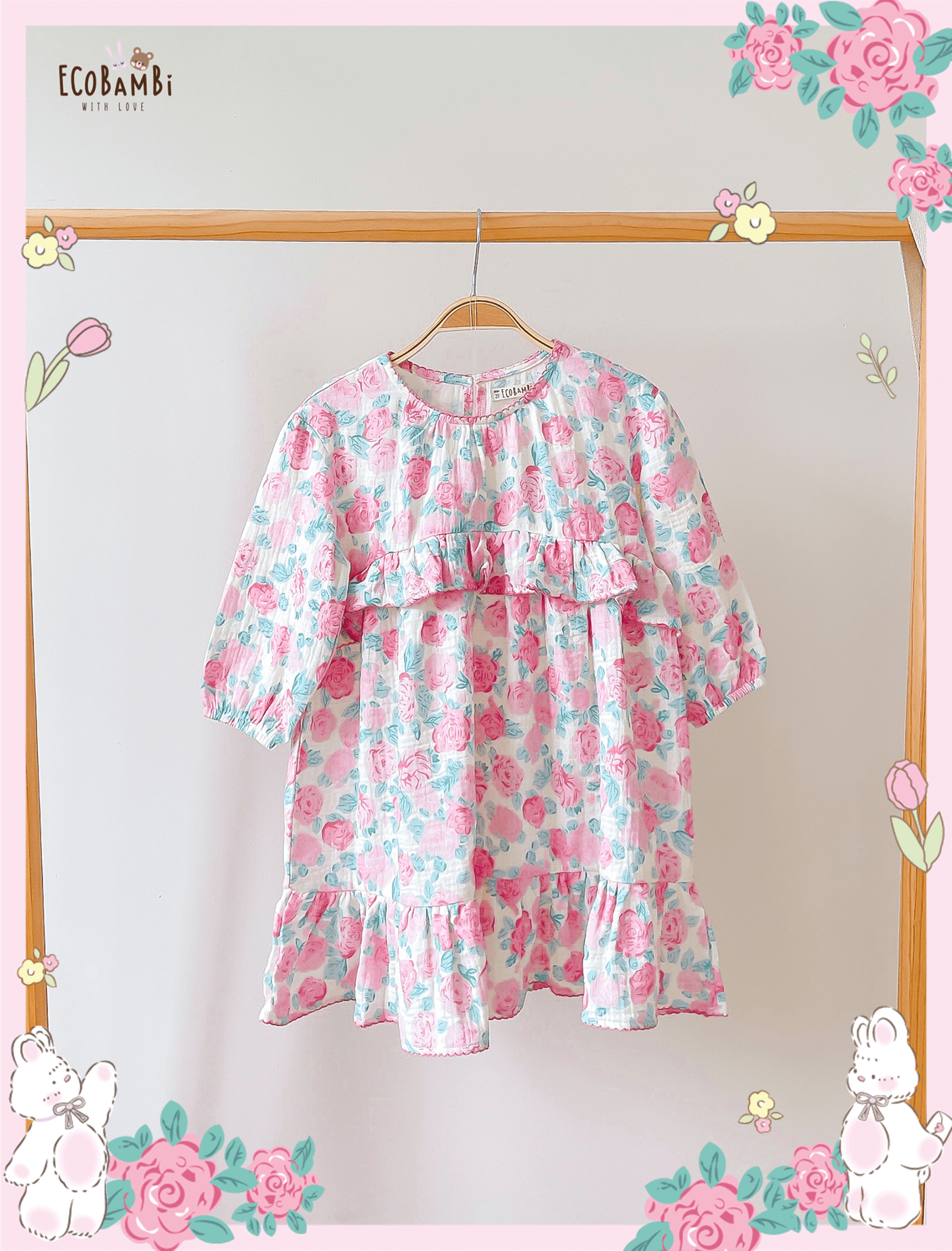 Đầm Muslin tay dài - 2 tầng bèo bé gái - BB-23DAMBG040 - 8935334001312