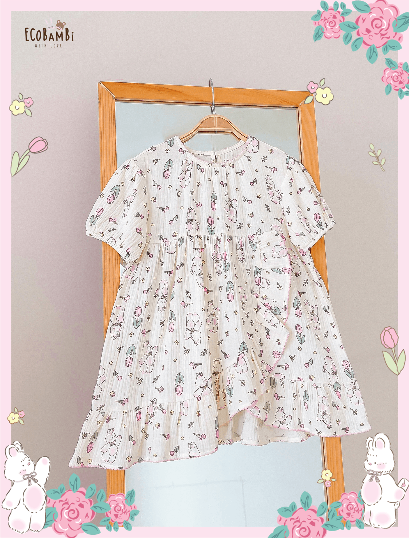 Đầm Muslin tay ngắn - vạt chéo bé gái - BB-23DAMBG045 - 8935334001305