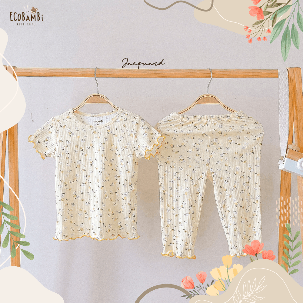 Bộ bé gái tay ngắn, quần lửng thun cotton jacquard in hoạ tiết hoa nhí dễ thương cho bé yêu BB-23BOBG026 - ECOBAMBI - 8935334001176