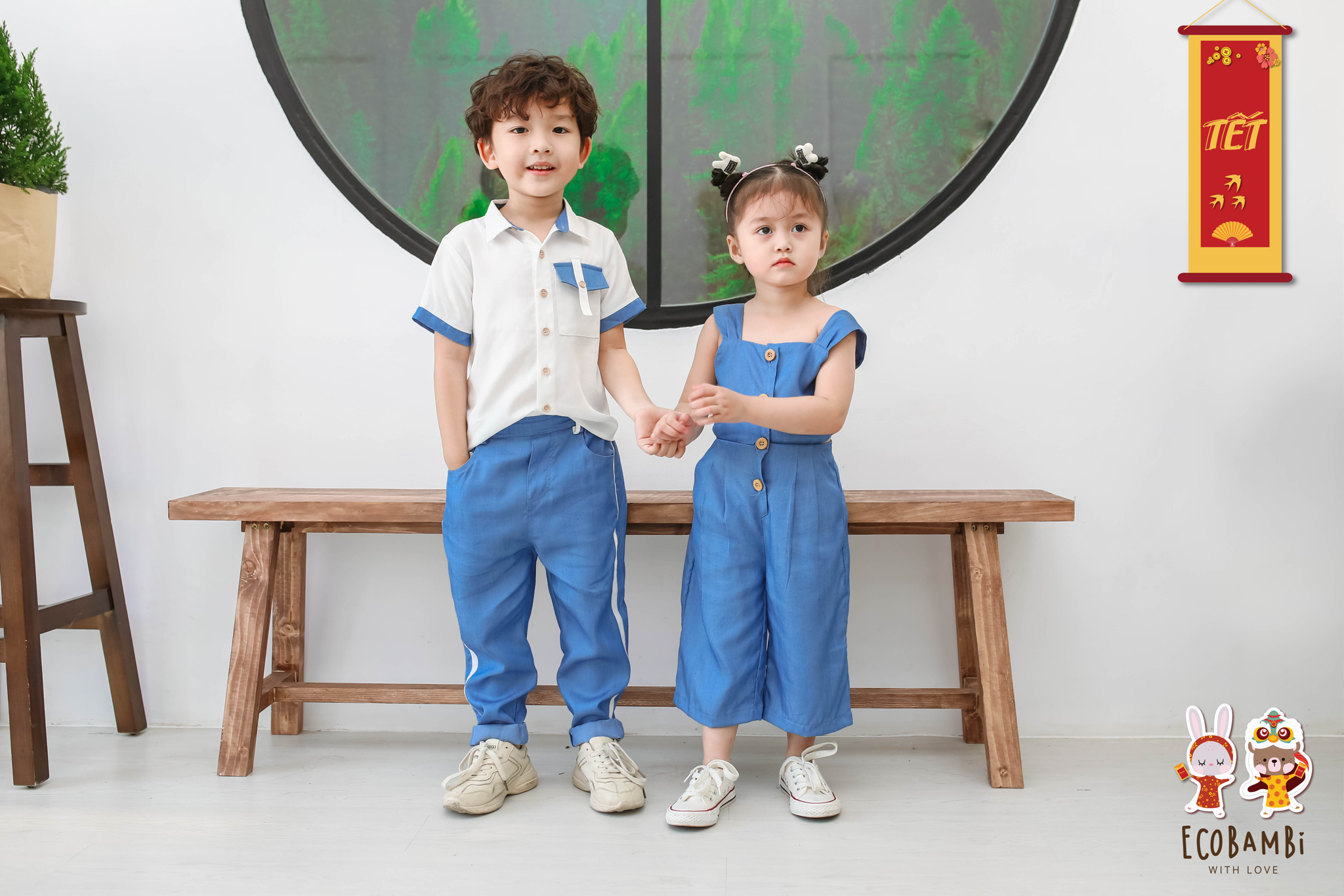 Quần bé trai dáng thể thao tencel denim