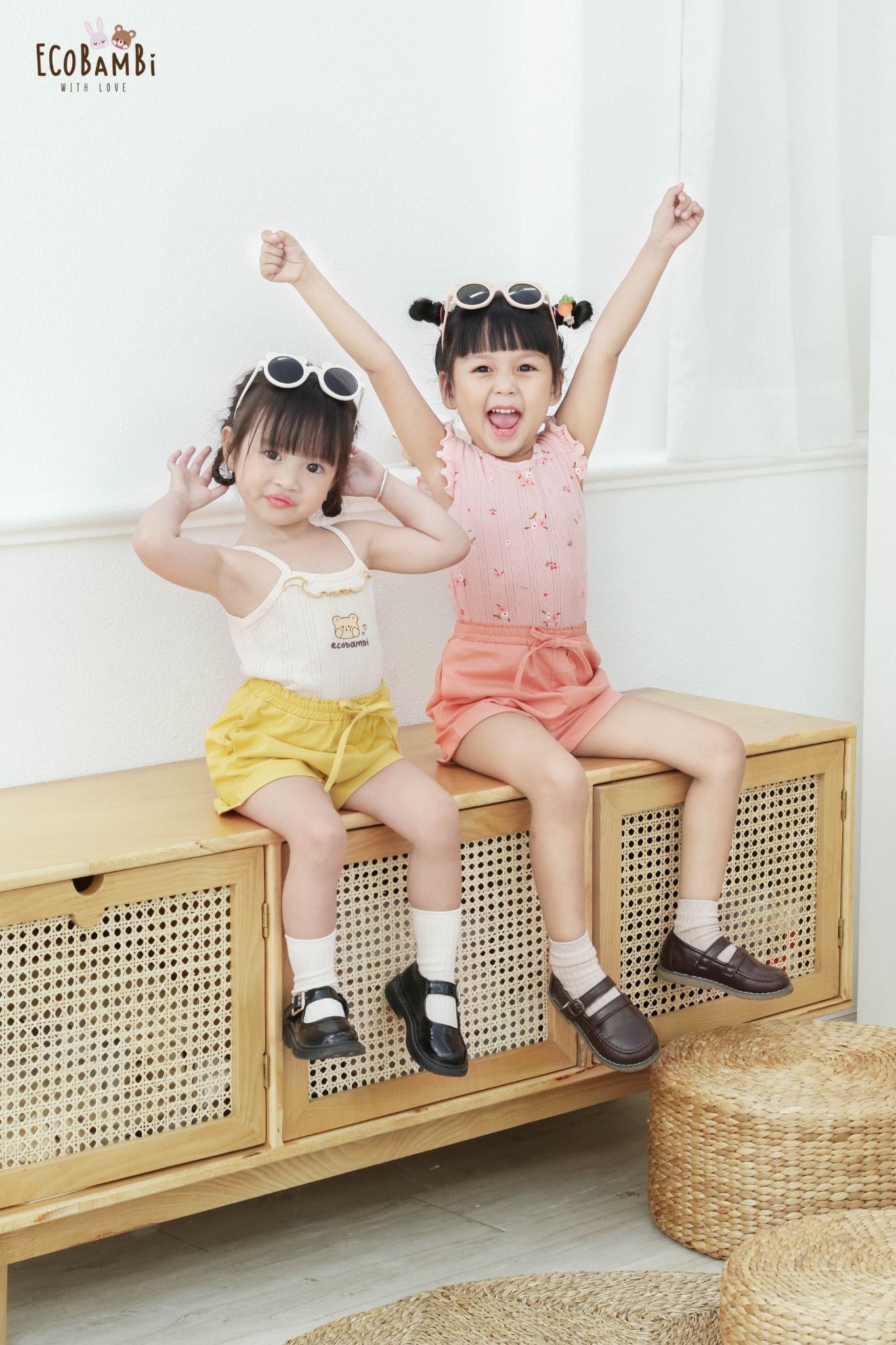 Bộ thun thông hơi 2 dây QUẦN NGẮN phong cách Hàn Quốc kiểu dệt jacquard in hoạ tiết Ecobambi