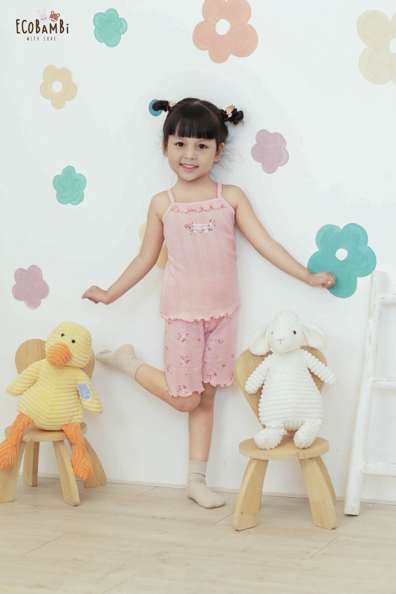 Bộ thun cotton 2 dây QUẦN LỬNG phong cách Hàn Quốc kiểu dệt jacquard in hoạ tiết Ecobambi