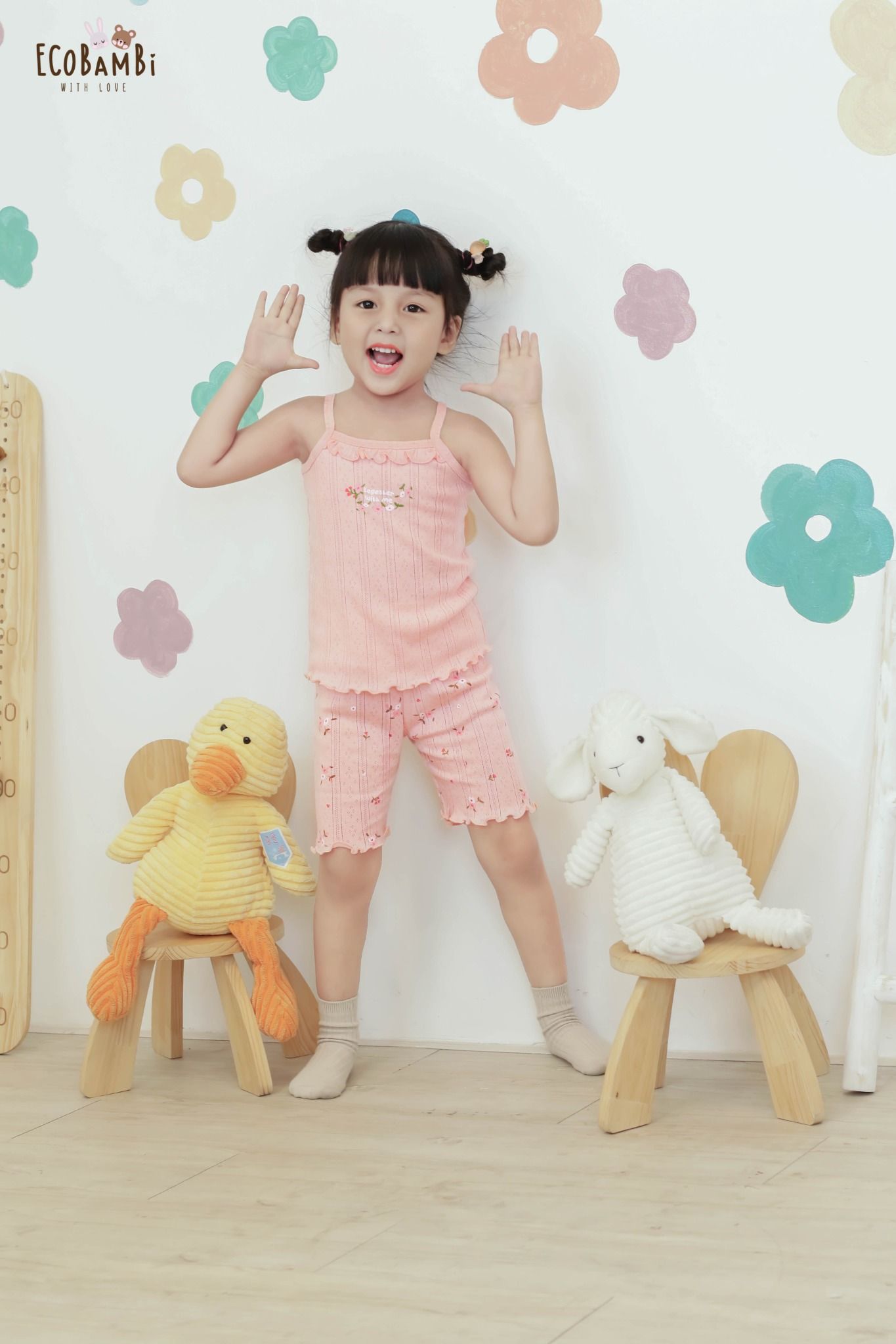 Bộ thun cotton 2 dây QUẦN LỬNG phong cách Hàn Quốc kiểu dệt jacquard in hoạ tiết Ecobambi