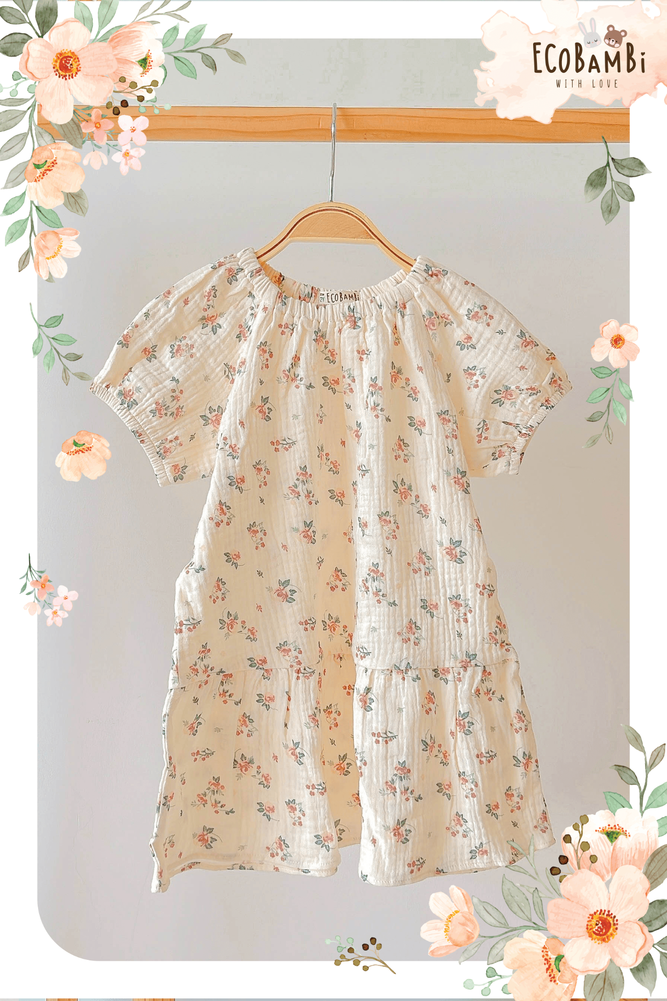 Đầm cotton muslin hoa cỏ mùa xuân dáng tay phồng - BB-23DAMBG002 - 8935334000148