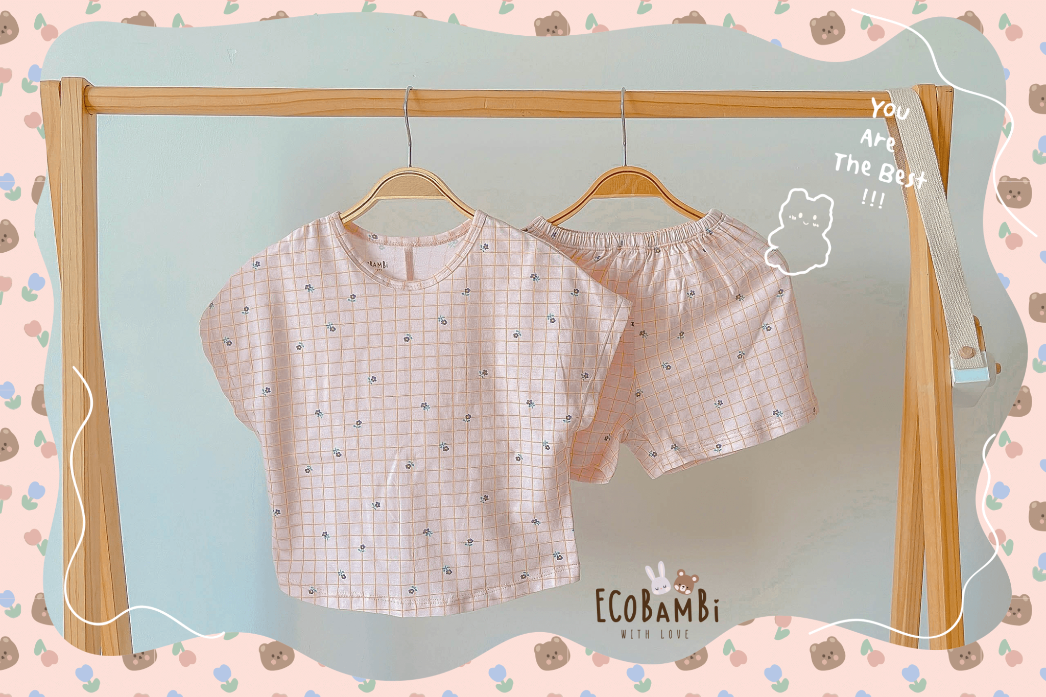 Bộ thun cotton TAY CÁNH DƠI - xẻ tà, quần short phong cách Hàn Quốc in hoa nhí dễ thương cho bé gái ECOBAMBI - BB-23BOBG003