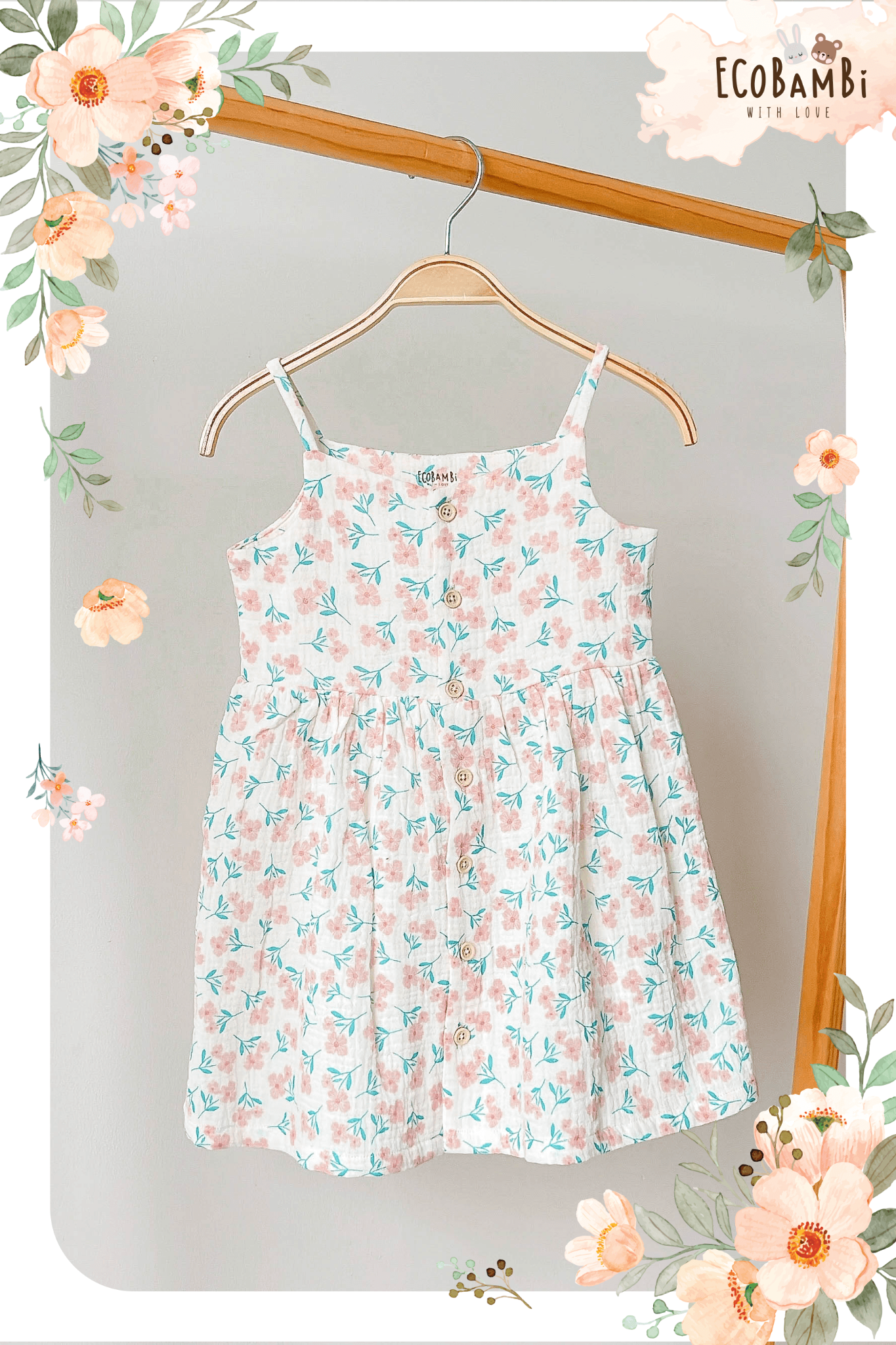 Đầm xoè 2 dây cotton muslin in hoạ tiết đáng yêu cho bé gái Ecobambi - BB-23DAMBG001 - 8935334000827