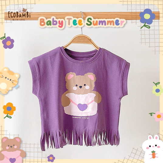 Áo thun croptop tua rua bé gái ECOBAMBI - 1008 - BB-23AOBG010